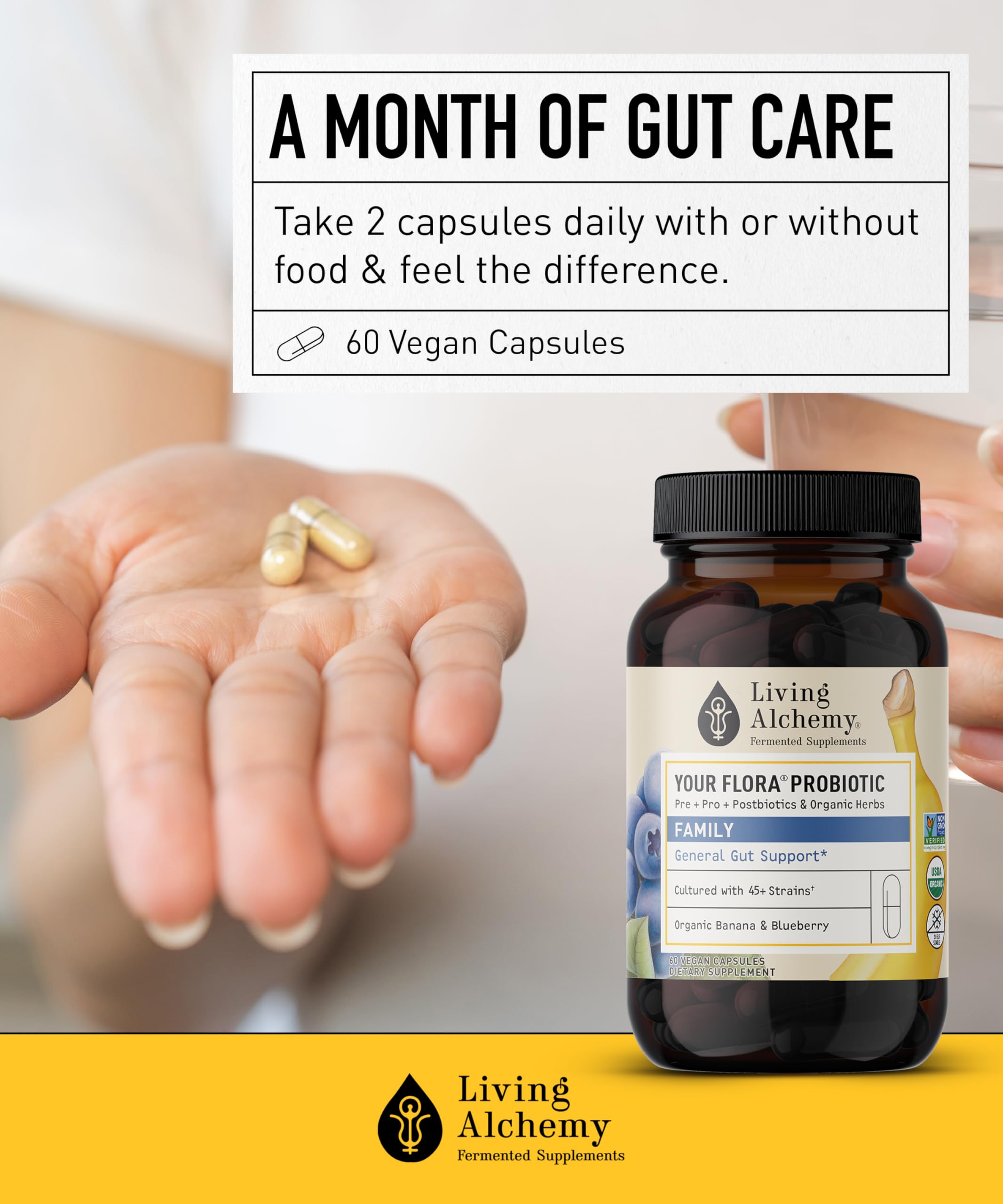 Living Alchemy family-use ages six plus highlights kid-friendly probiotic option