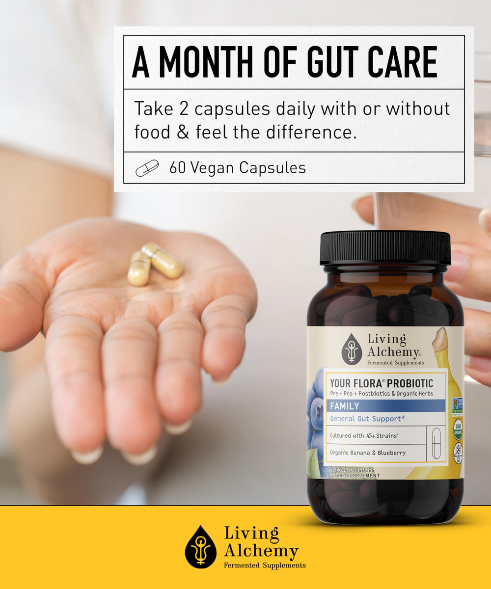 Living Alchemy family-use ages six plus highlights kid-friendly probiotic option