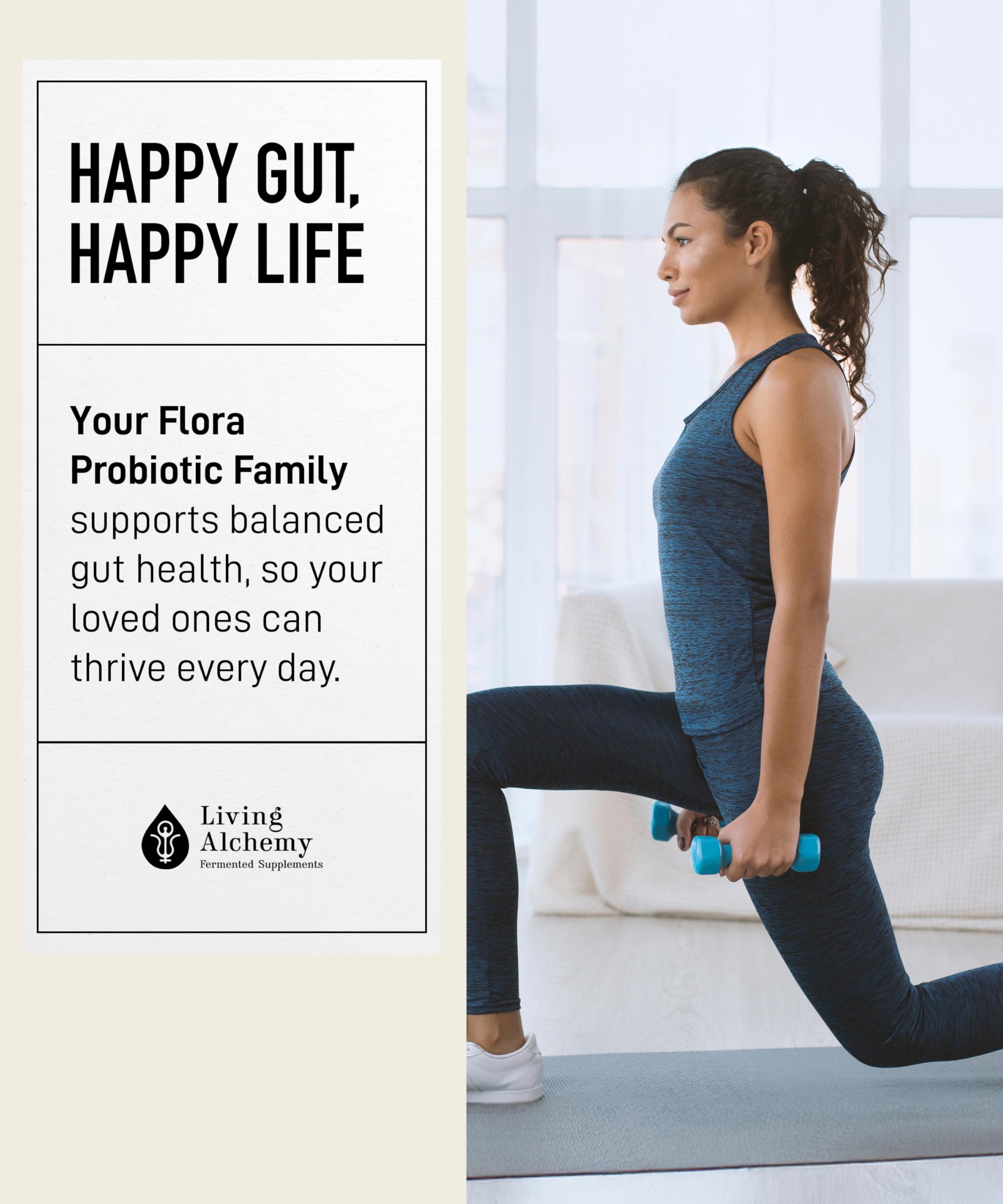 Living Alchemy Your Flora Probiotic Family label closeup showcases branding and label details