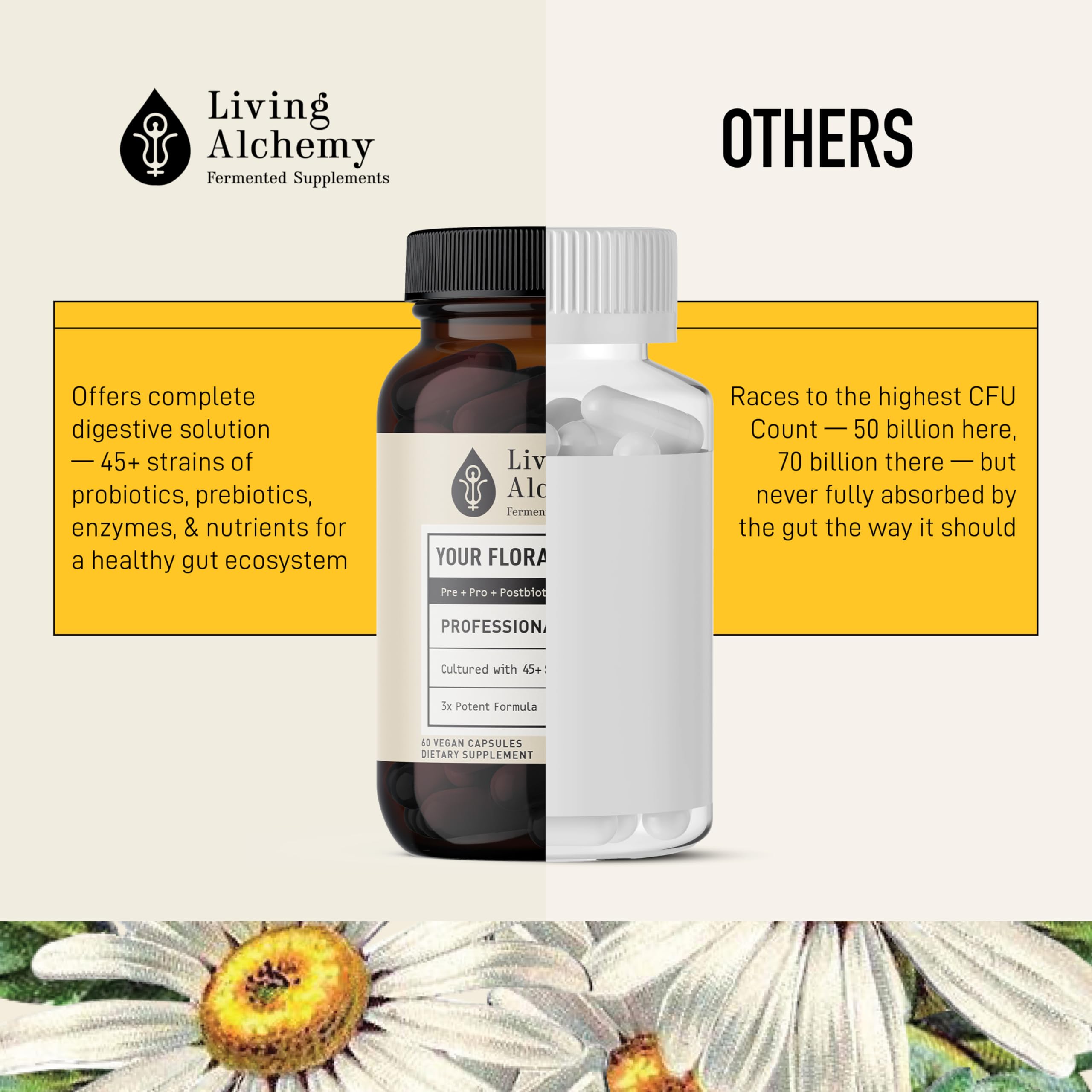 Living Alchemy vegan non-GMO packaging icon signaling ethical ingredients.