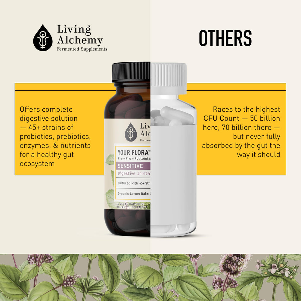 Living Alchemy vegan non GMO label on product packaging.