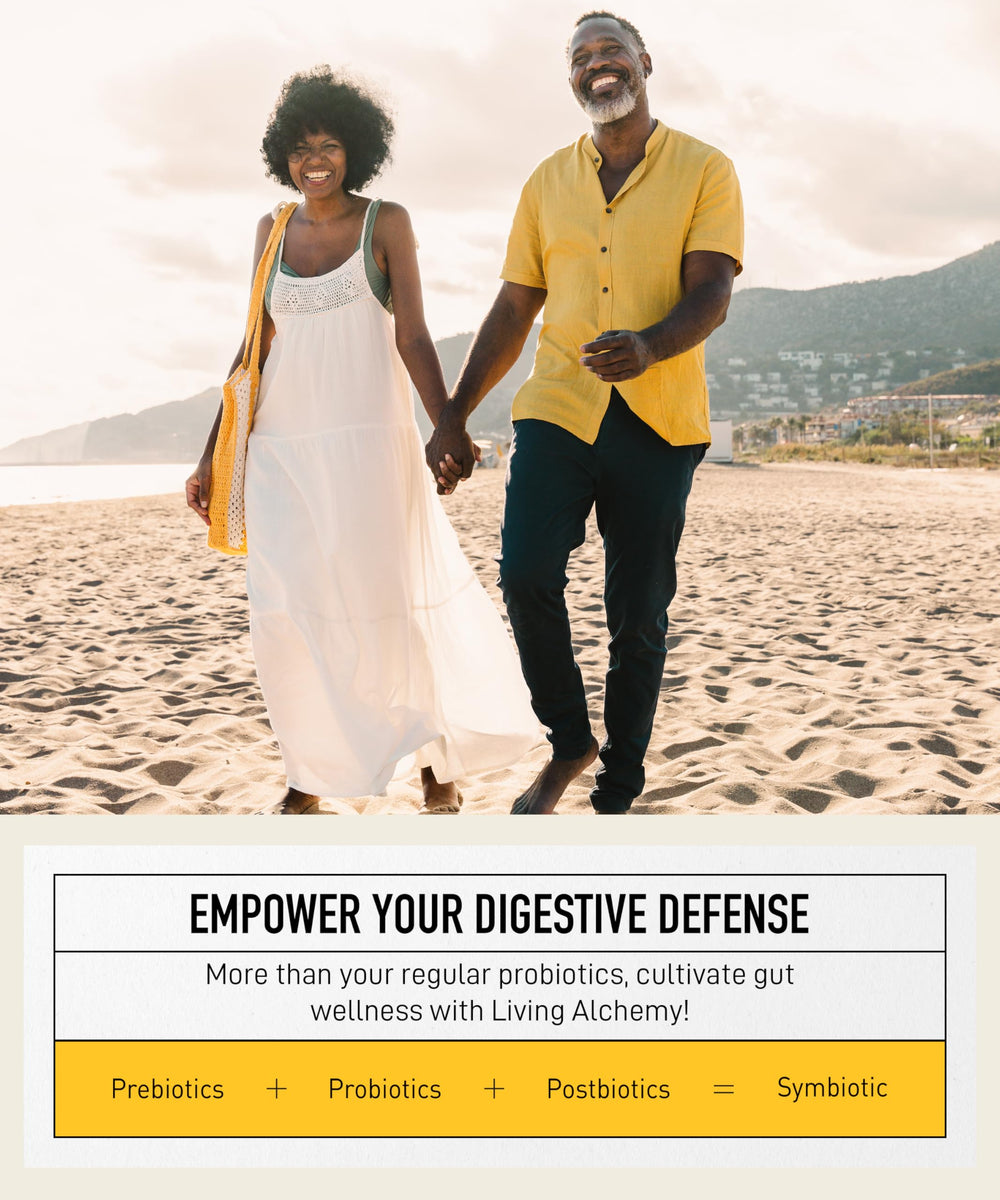 Living Alchemy Your Flora Terrain mealtime-use scene suggests convenient daily digestive support.