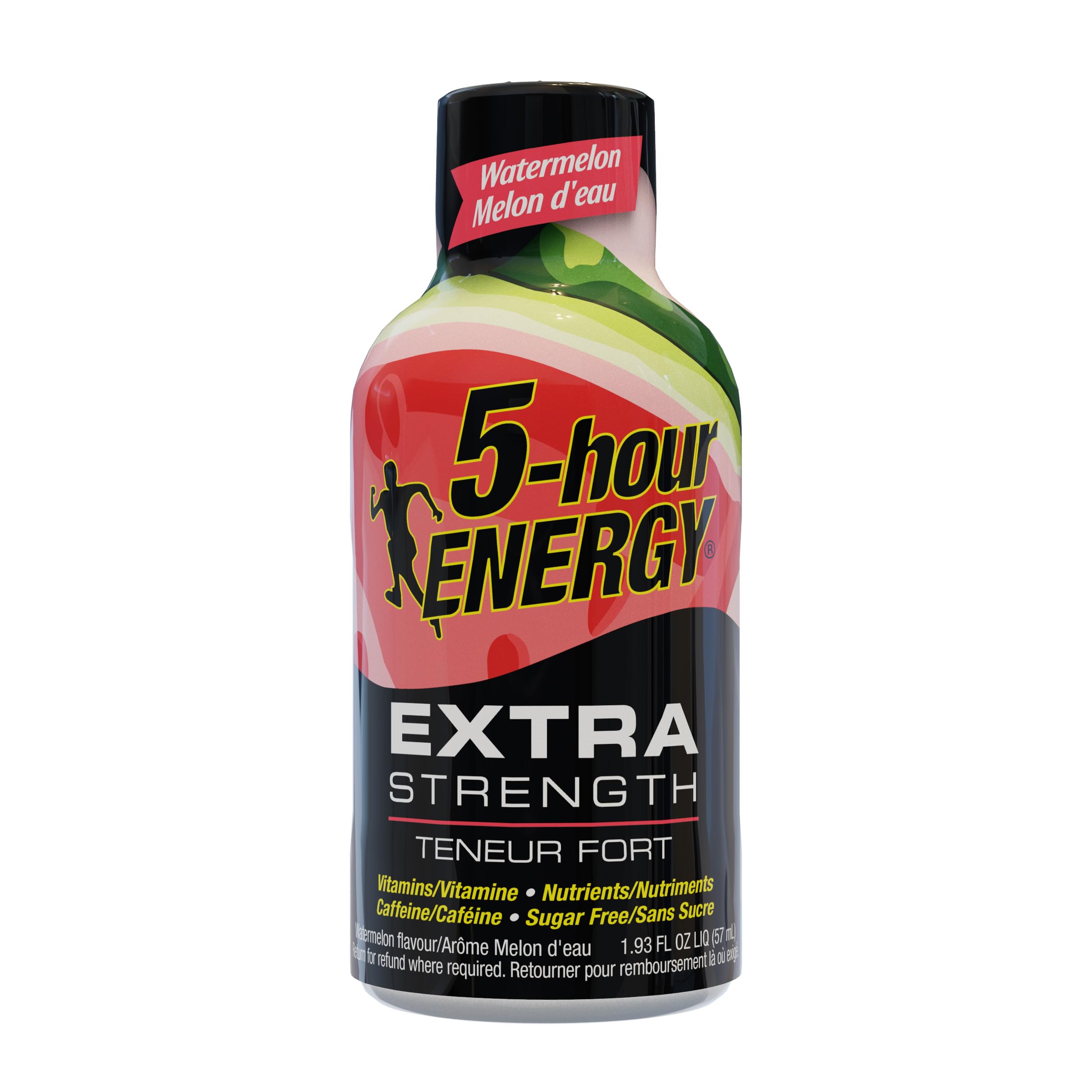 Living Essentials 5-Hour Energy Watermelon Shot bottle angled for portable energy on the go