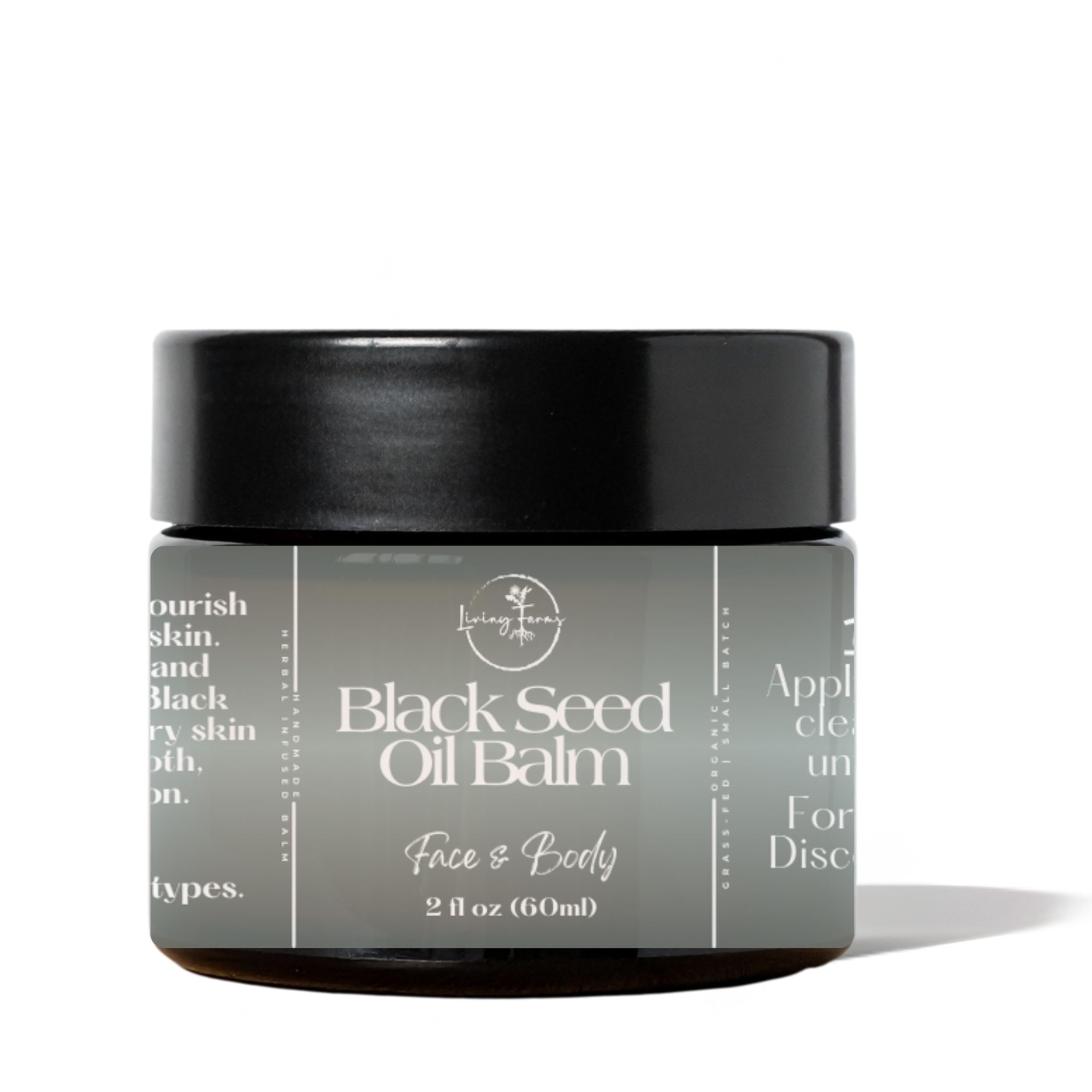Living Farms Black Seed Oil Balm bottle shows fast absorption for dry skin