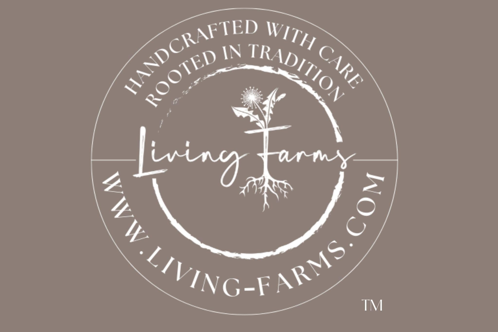 Packaging of Living Farms balm emphasizing handmade in the USA