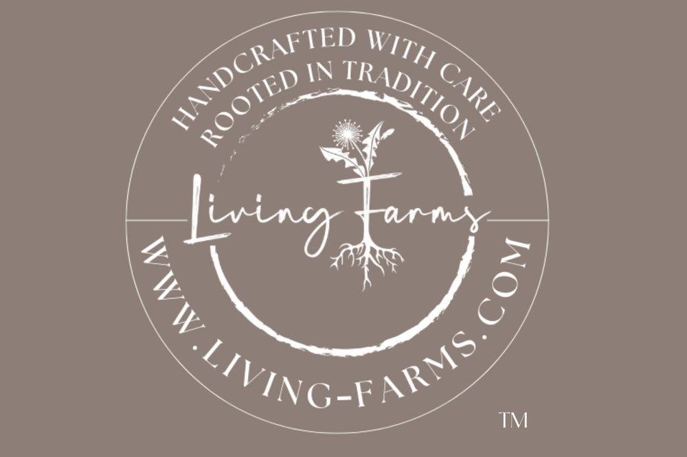 Packaging of Living Farms balm emphasizing handmade in the USA