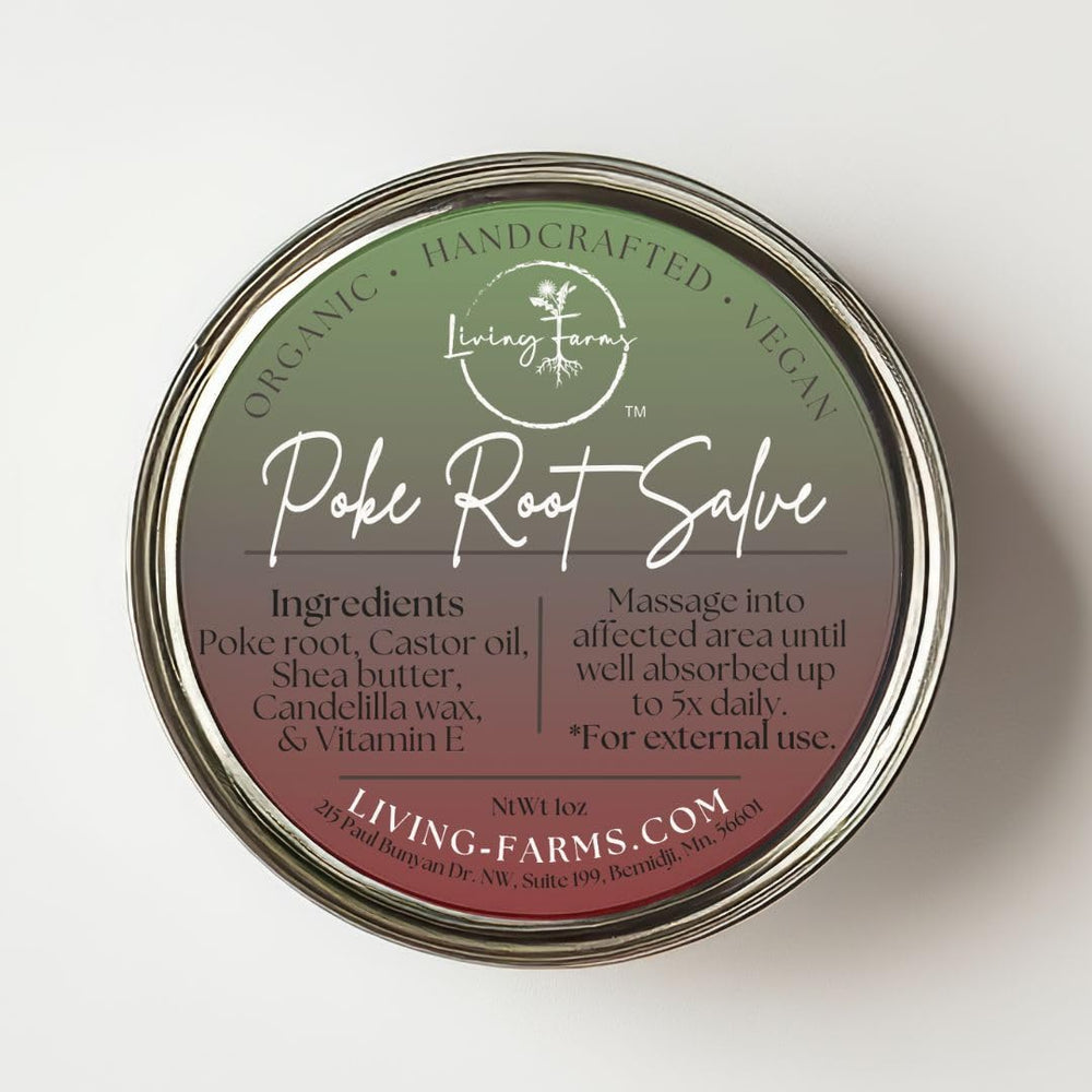 Living Farms poke-root-castor-salve-tin: compact 1oz tin for on-the-go topical relief