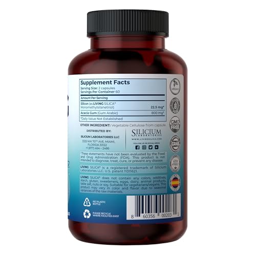 Living Silica ORGONO capsules display suggesting convenient daily skin and hair support.