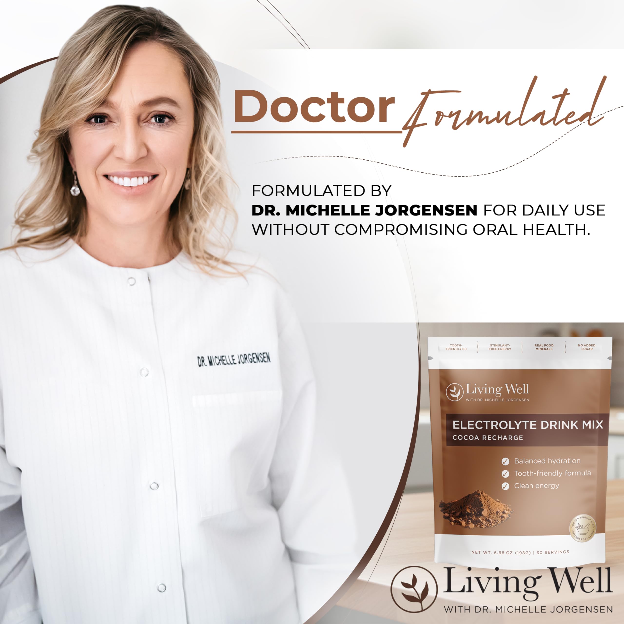 Living Well with Dr. Michelle powder label highlights sugar-free, clean ingredients.