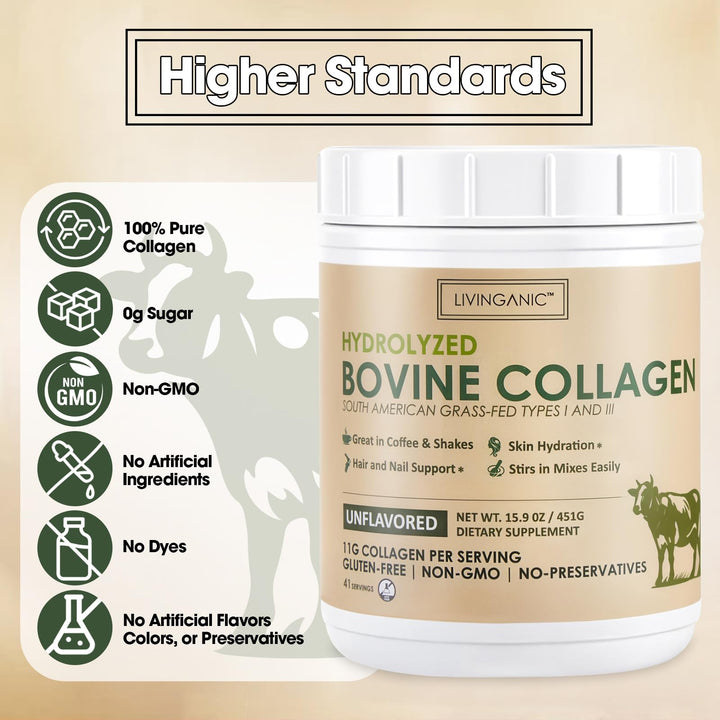 LIVINGANIC collagen peptides powder scoop provides a quick mess-free serving for drinks