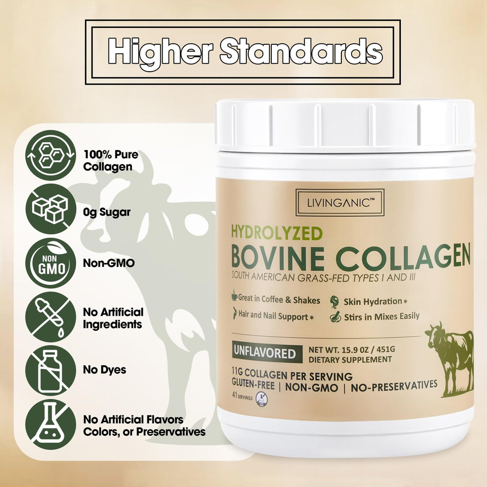 LIVINGANIC collagen peptides powder scoop provides a quick mess-free serving for drinks