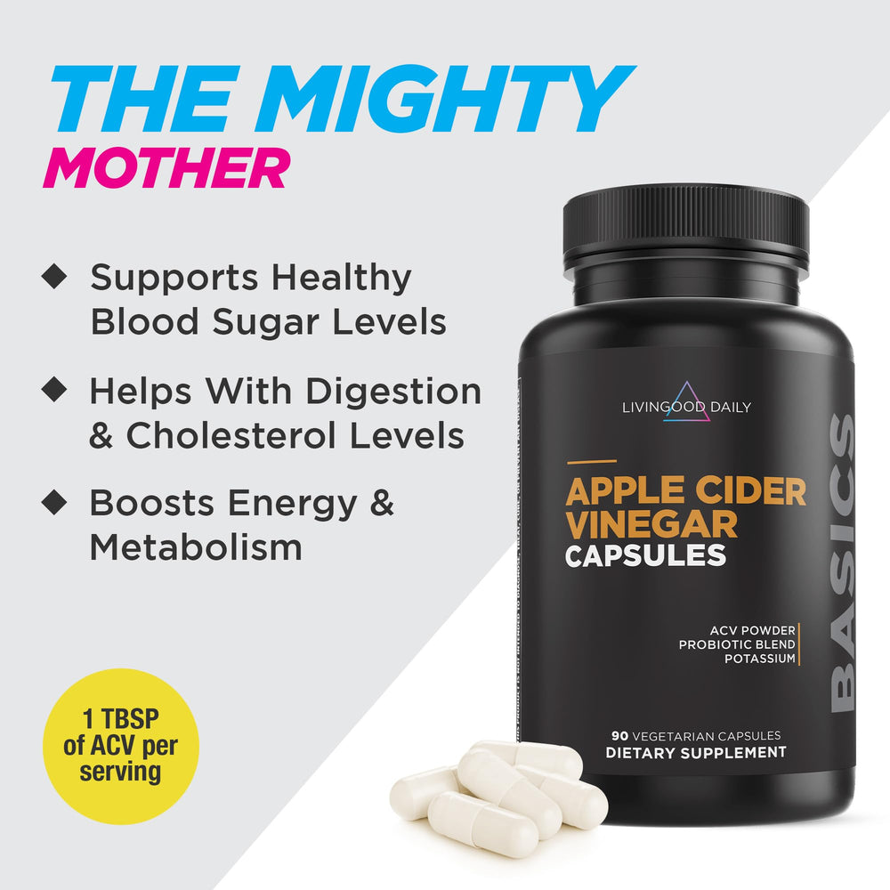 Livingood Daily ACV capsules with probiotics promote gut balance