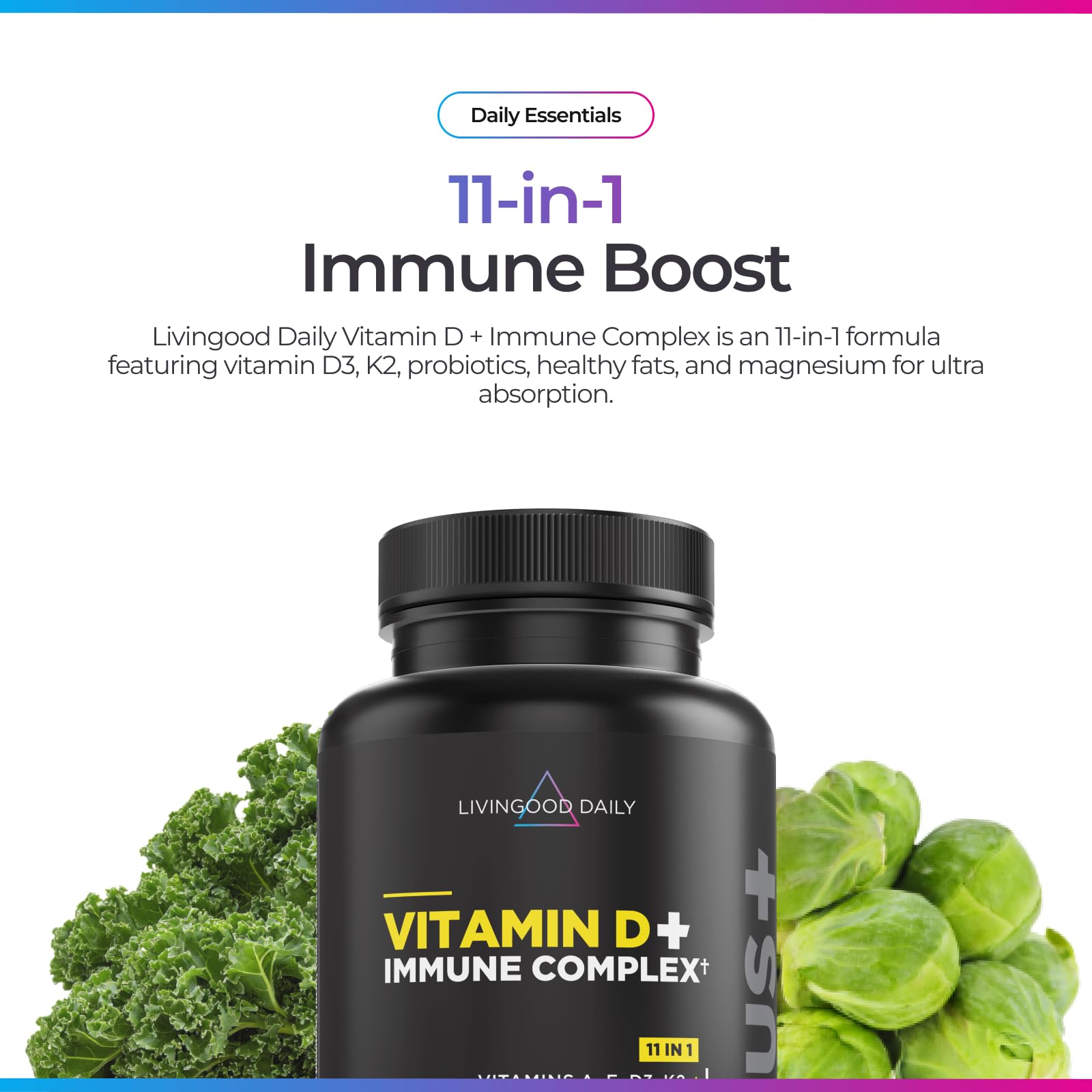 Livingood Daily capsules close-up highlighting compact, easy-to-take capsules.