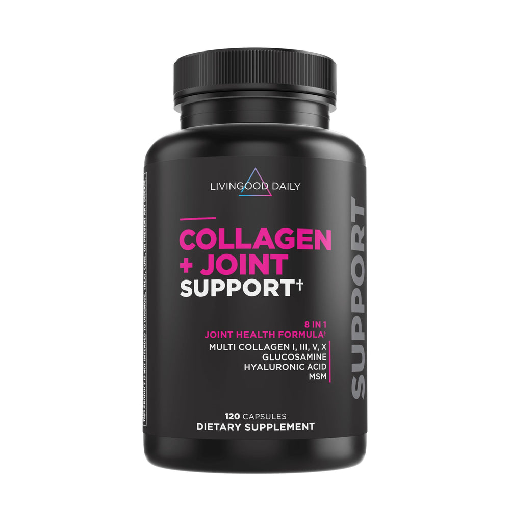 Livingood Daily Collagen Joint Support bottle promotes joint mobility.