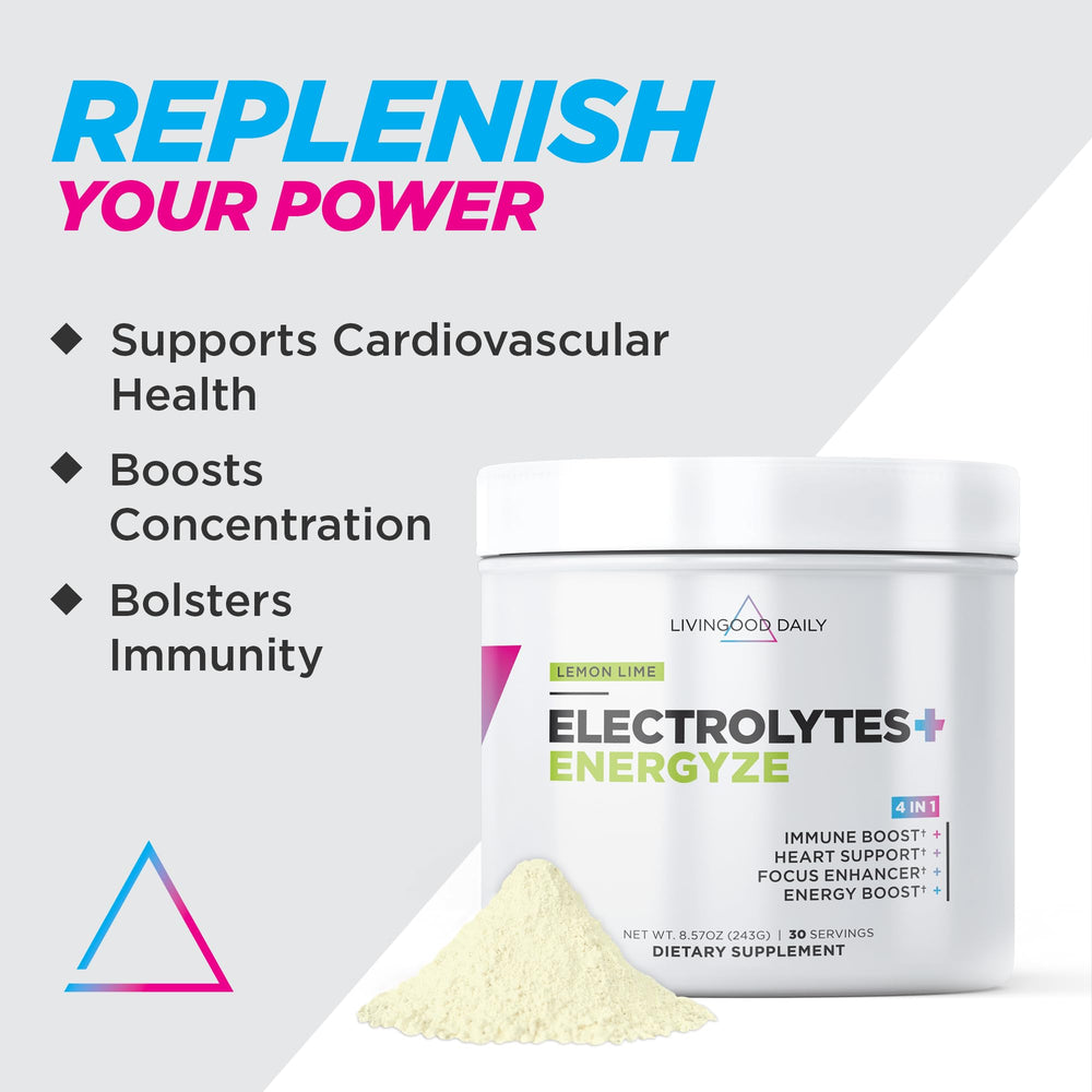Livingood Daily Electrolytes Powder dissolving into water for quick, crisp hydration.