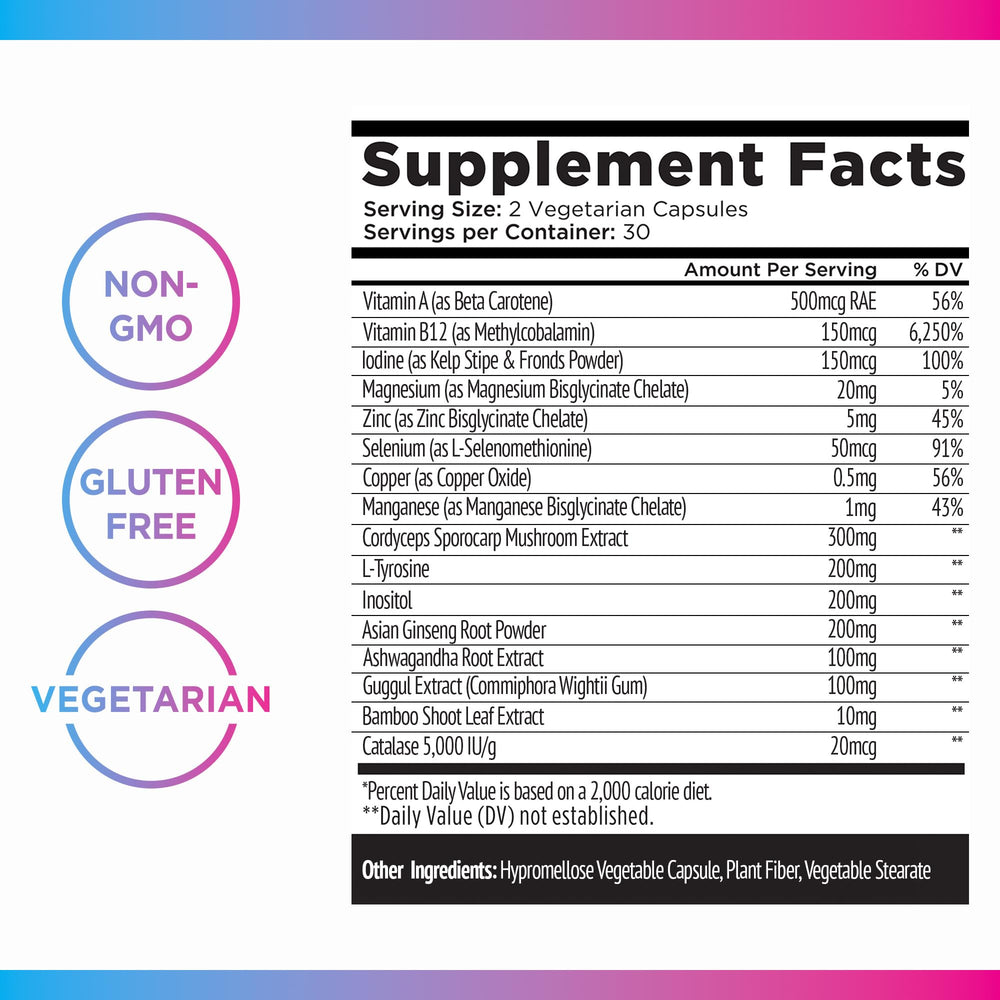 Livingood Daily Thyroid Support label emphasizes gluten-free and allergen-conscious ingredients.