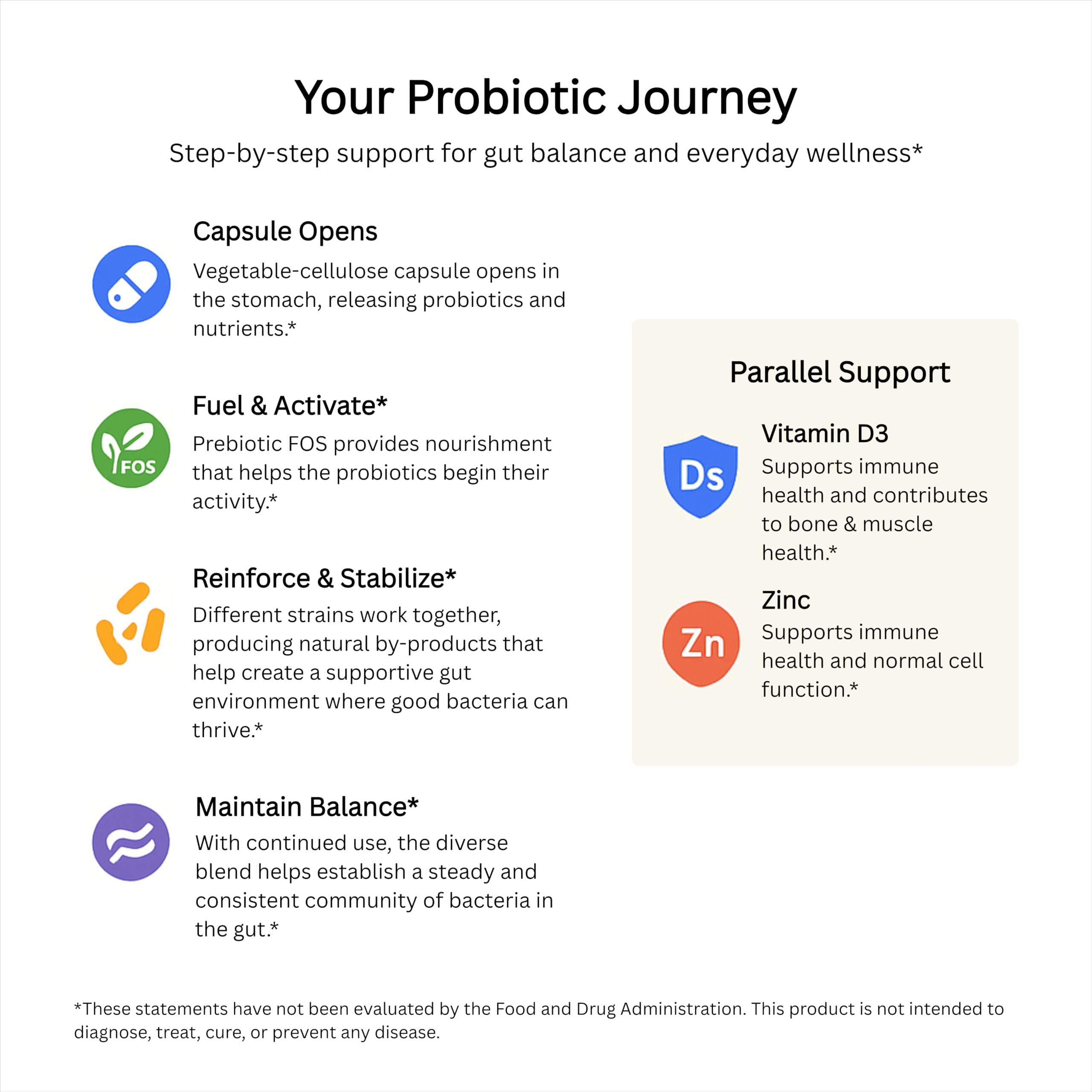 LivingRock Probiotics clean label text on packaging with no artificial fillers