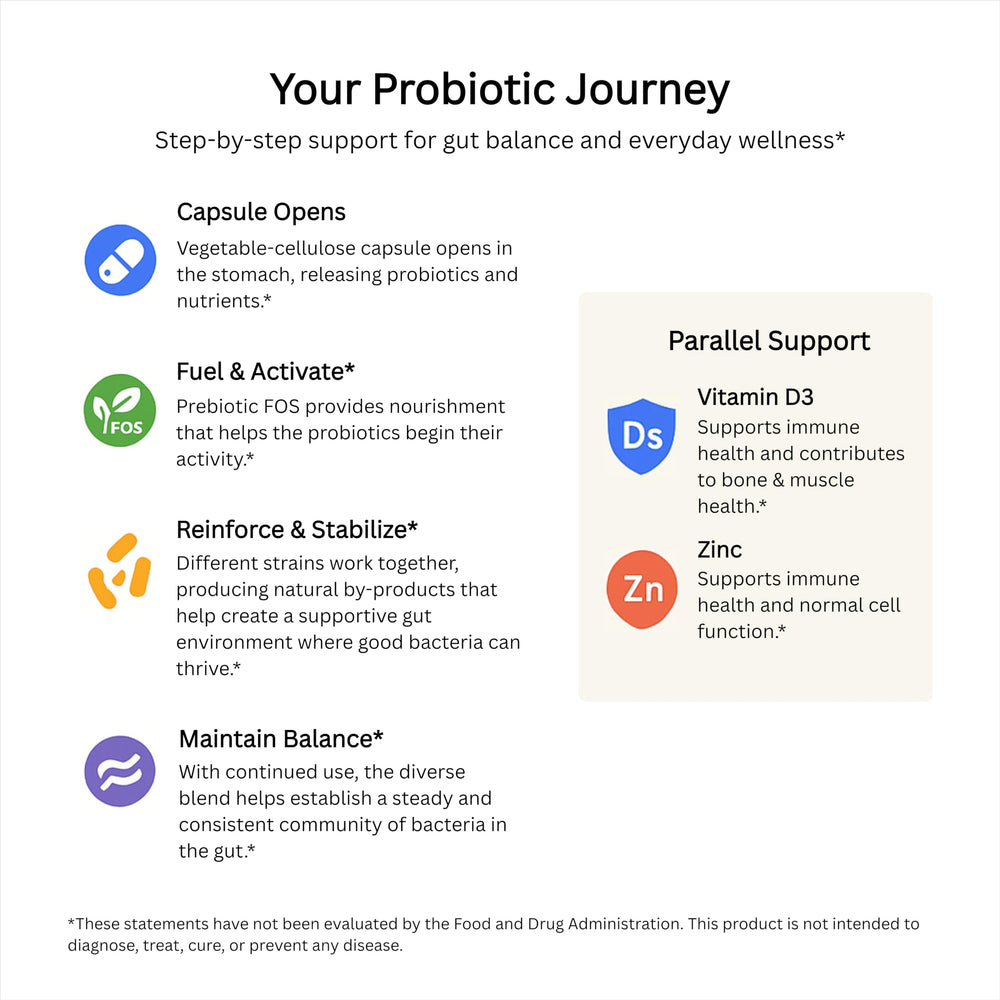LivingRock Probiotics clean label text on packaging with no artificial fillers