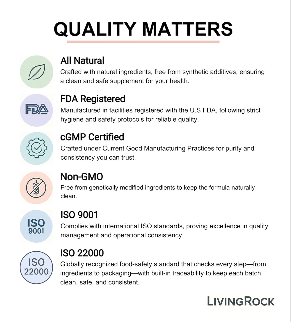 LivingRock Probiotics daily-use scene showing capsules and glass of water