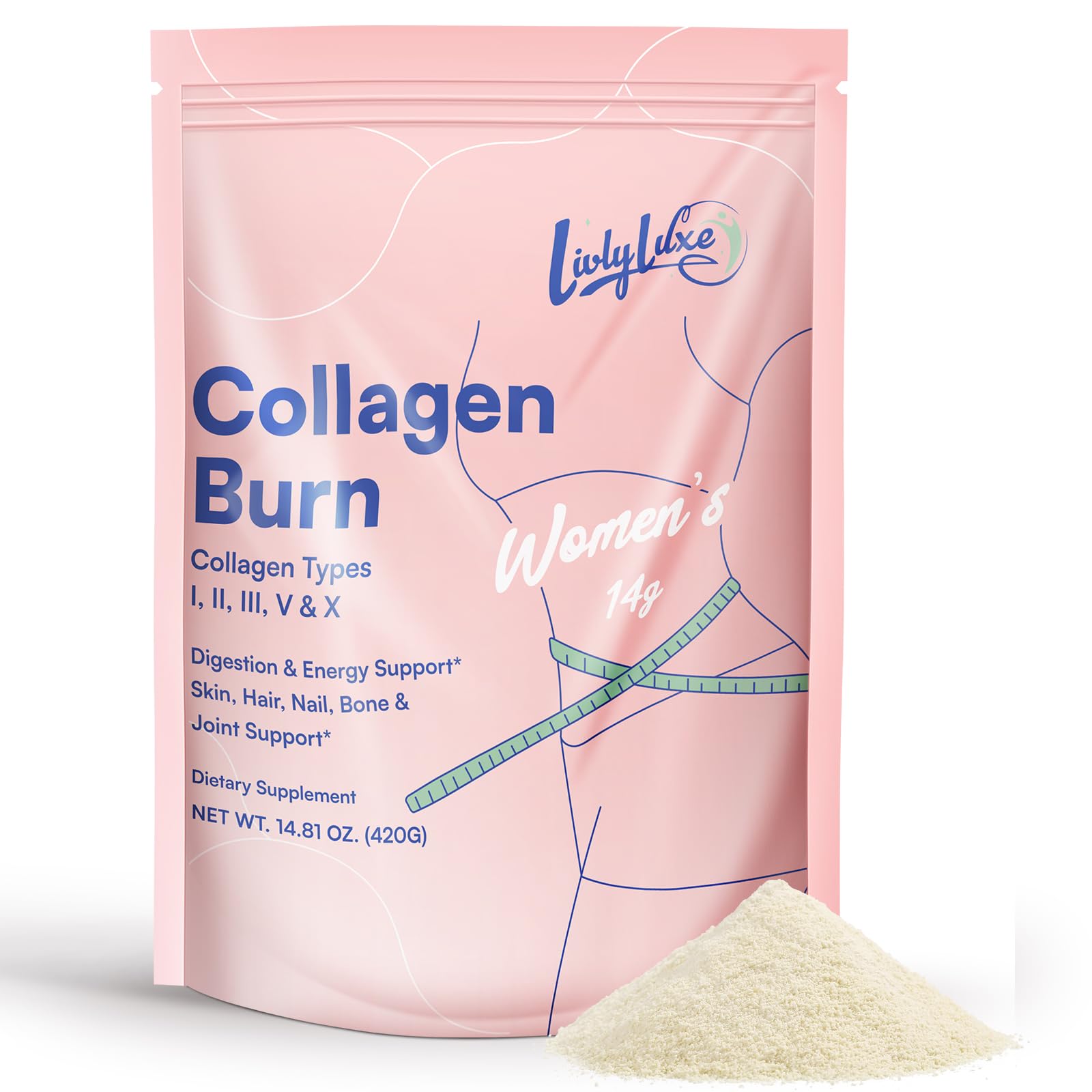 LivLyLuxe Collagen Burn bottle showcases premium weight loss support packaging.