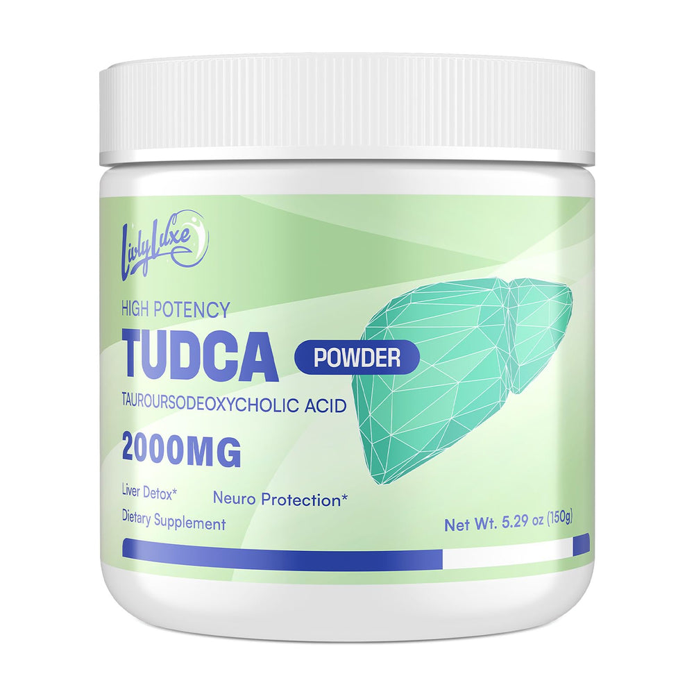 LivLyLuxe TUDCA powder bottle for daily liver support.