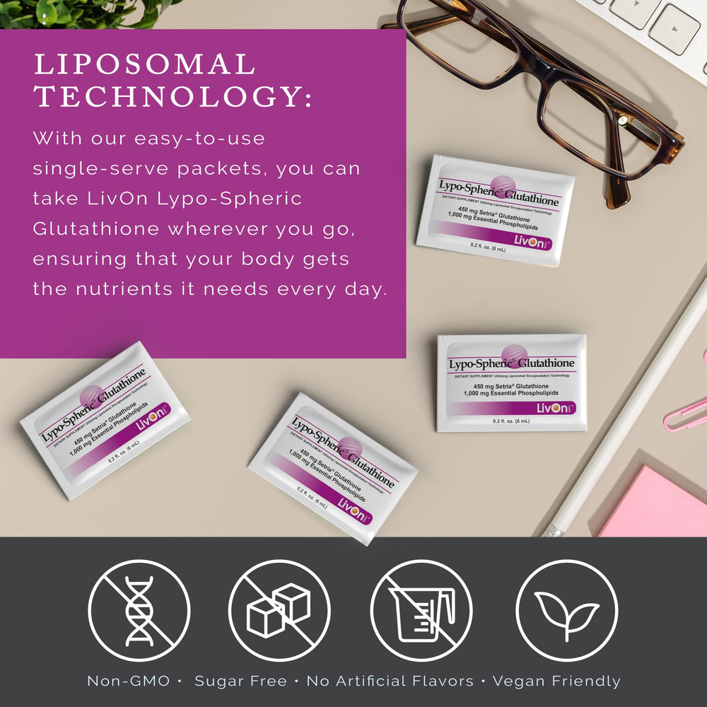 LivOn Glutathione packet being squeezed into water for quick intake.