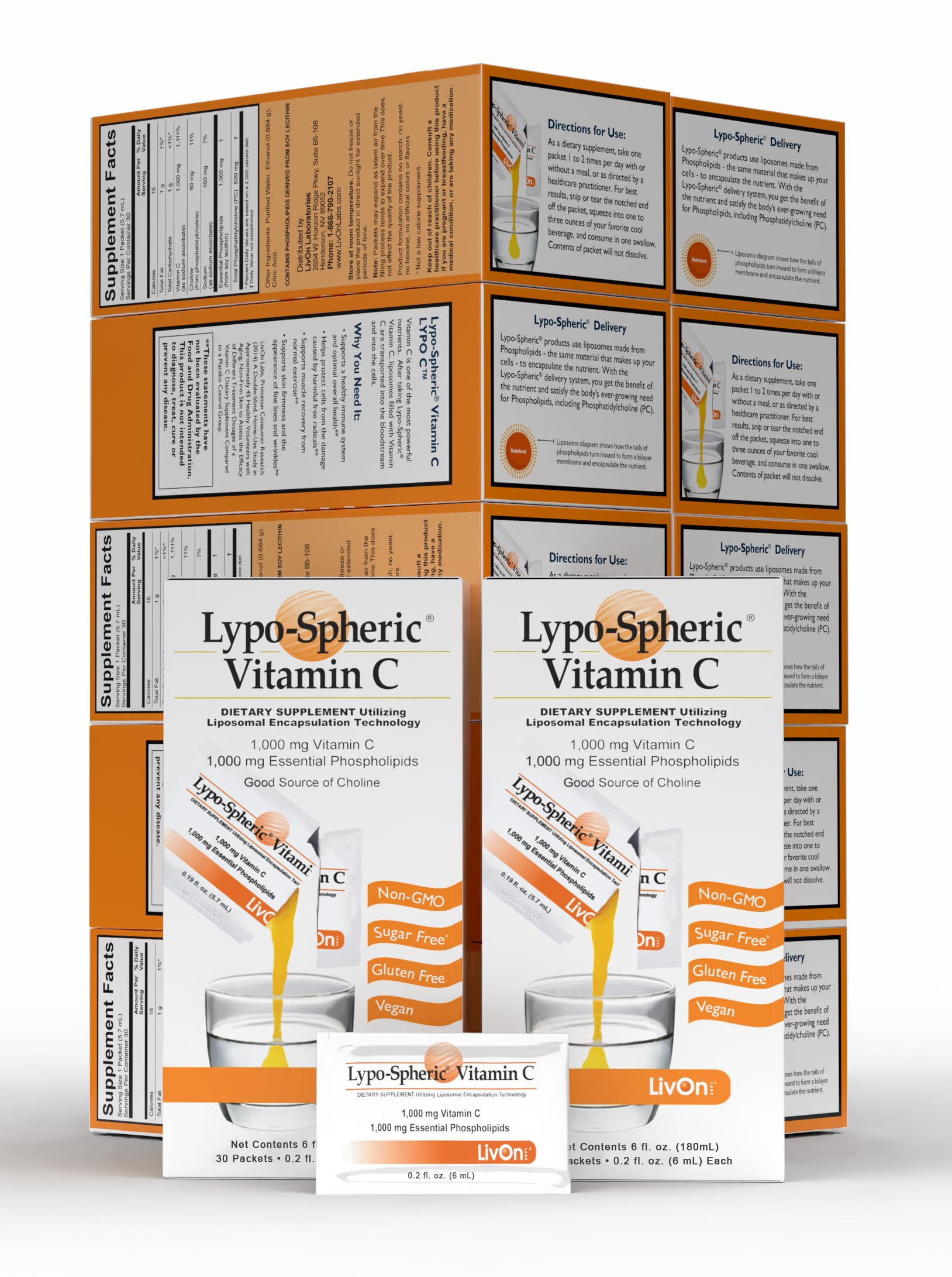 LivOn Liposomal Vitamin C packet open for on-the-go immune support