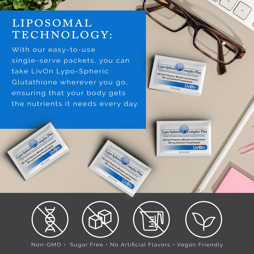 LivOn Lypo-Spheric B Complex Plus packet carried on the go for daily use.