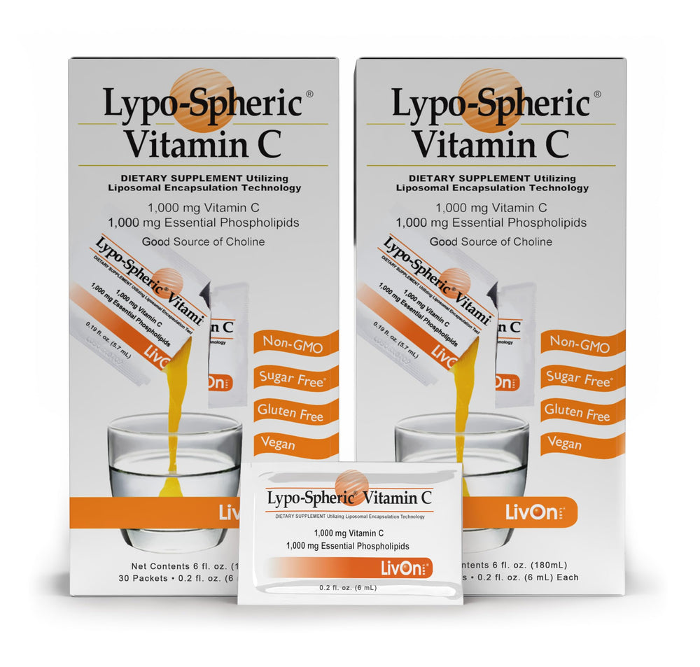 LivOn Lypo-Spheric Vitamin C bottle for on-the-go antioxidant support
