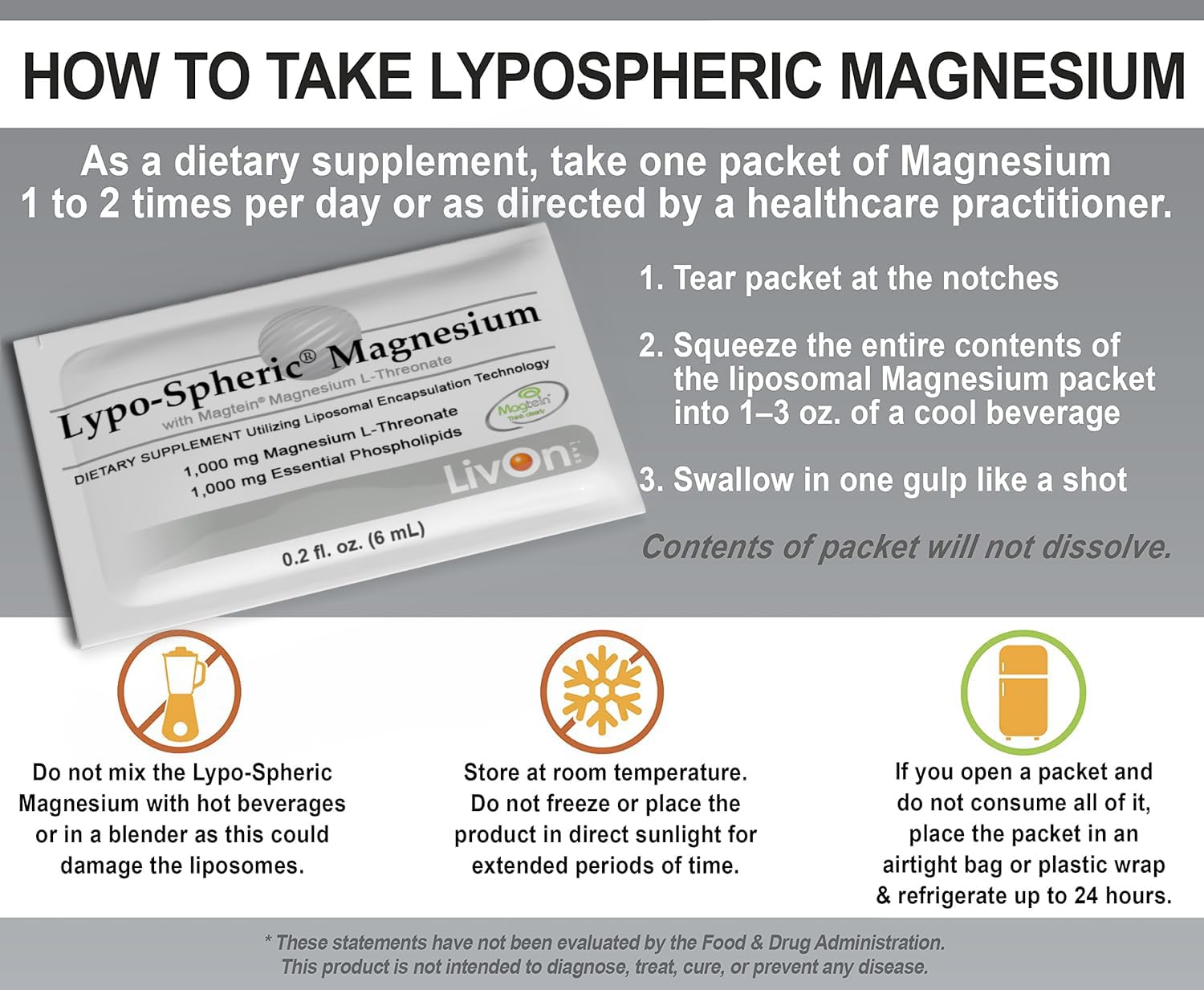 Usage instructions depict squeeze-into-water method for fast intake.
