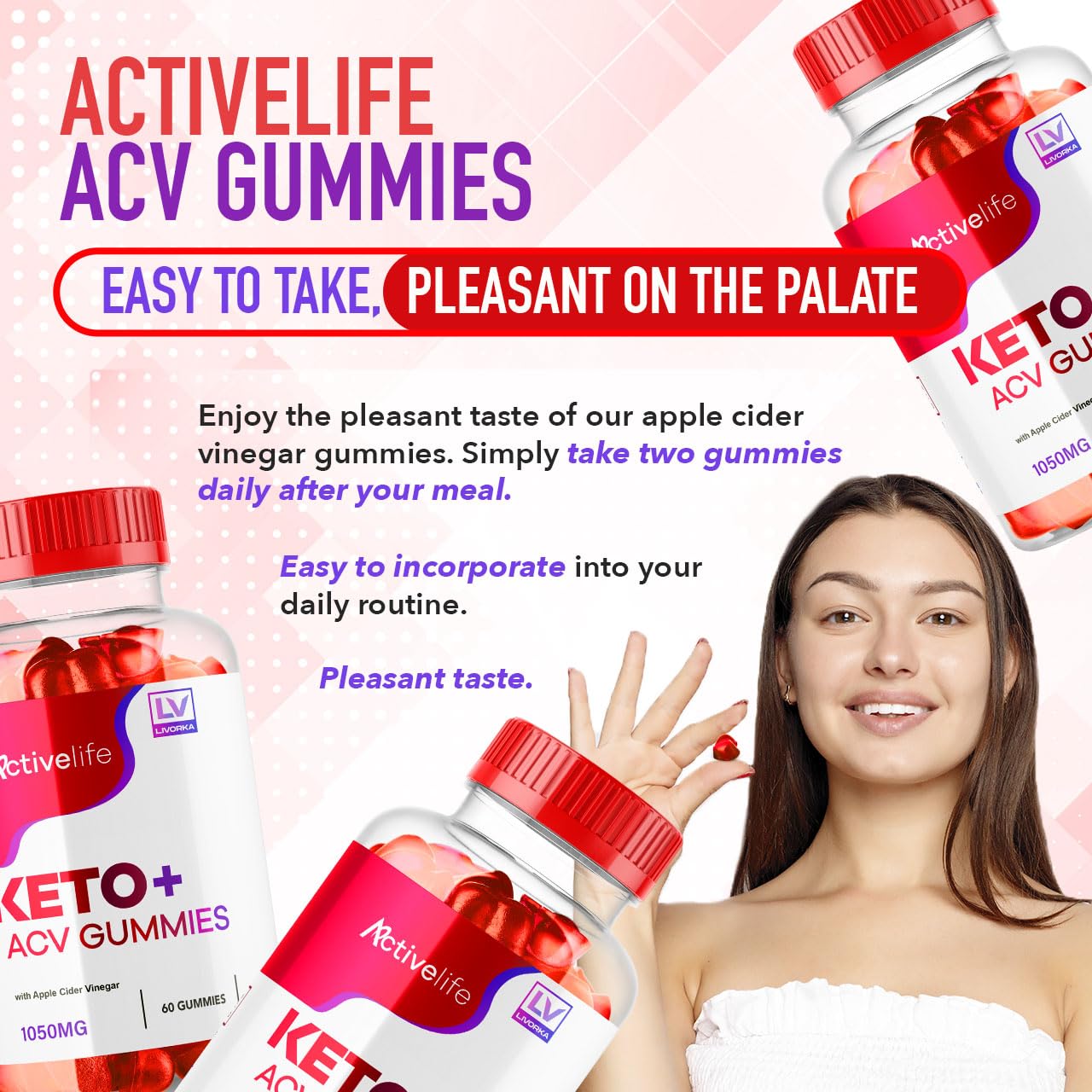 Closeup of Livorka ActivLife Keto ACV Gummies texture and color