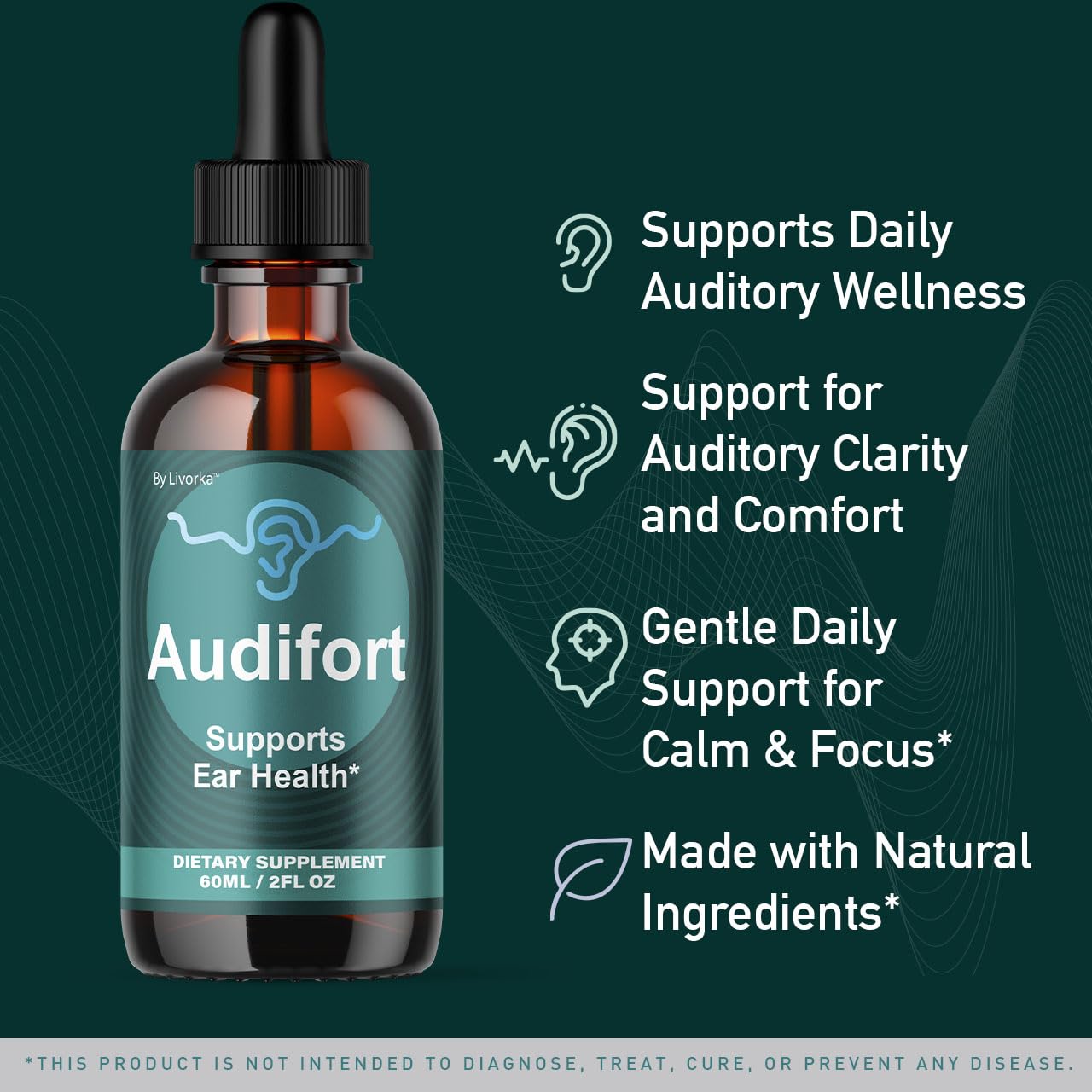 LIVORKA Audifort Drops 5 pack display highlighting value for monthly ear care routine.