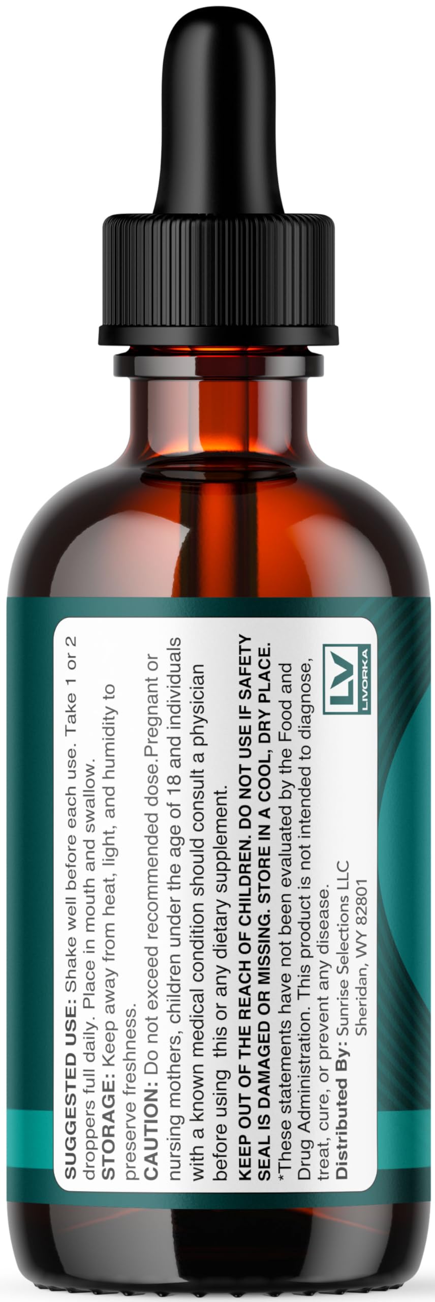 LIVORKA Audifort Drops bottle label close up with ingredients and usage.