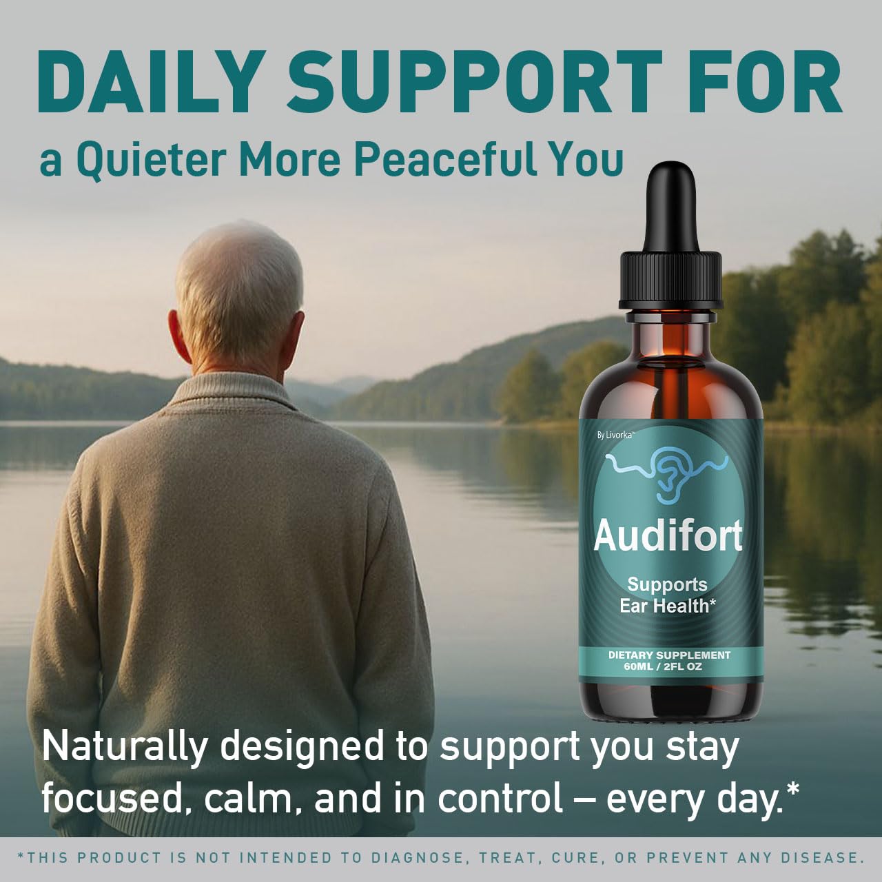 LIVORKA Audifort Drops used in daily routine on a desk or nightstand.