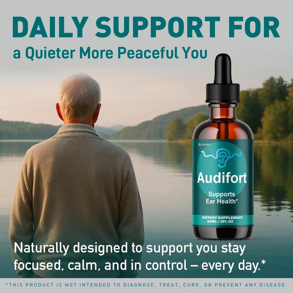 LIVORKA Audifort Drops used in daily routine on a desk or nightstand.