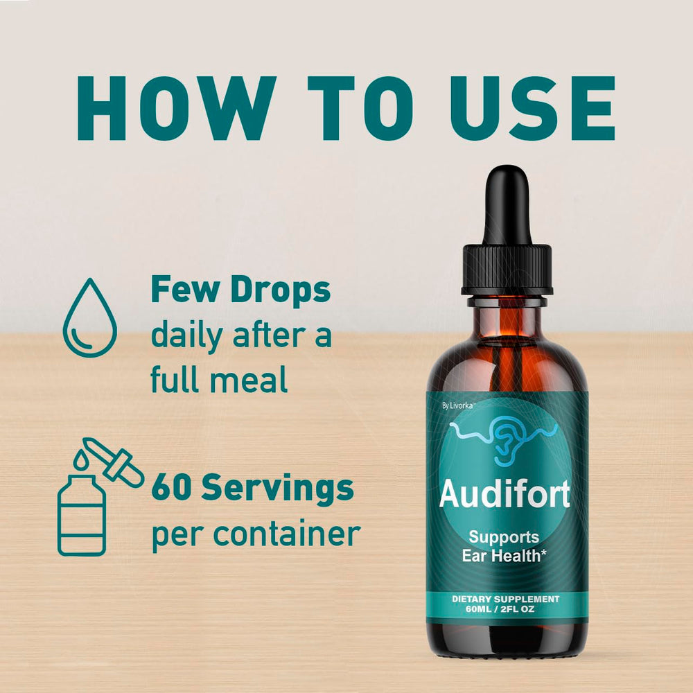 LIVORKA Audifort Drops dropper top close up emphasizing precise dosing.