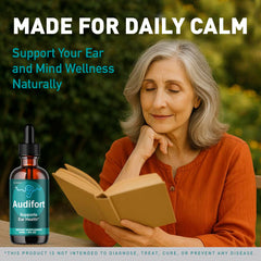 LIVORKA Audifort Drops liquid visible in bottle for an all natural ear care formula.