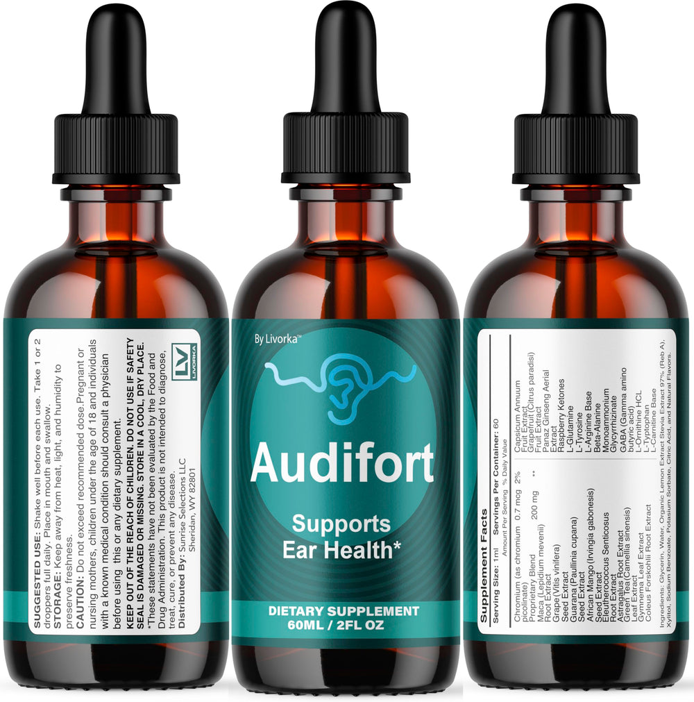 LIVORKA Audifort Drops product on dresser ready for daily use.