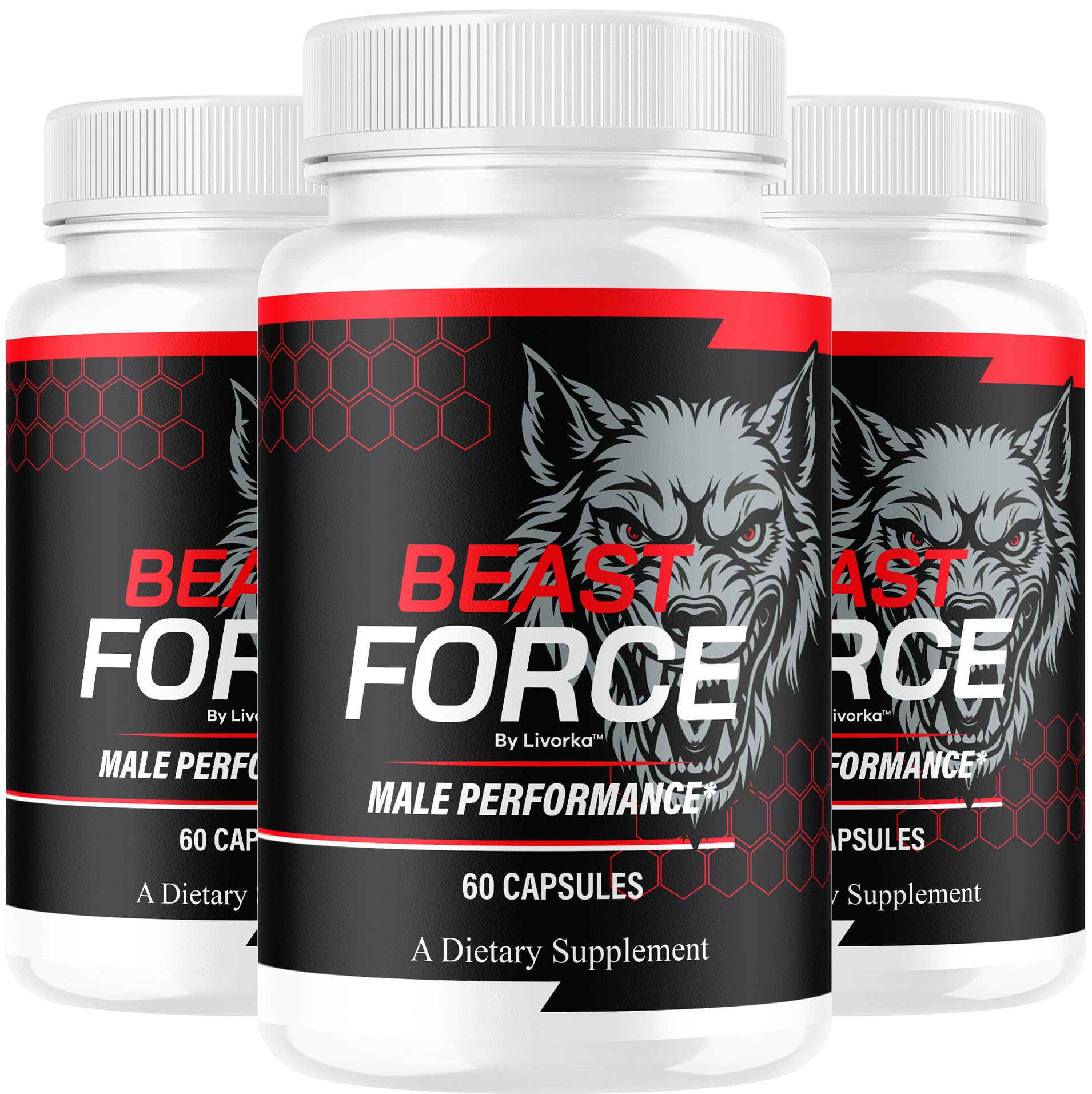 LIVORKA Beast Force bottle closeup showing premium all-natural capsules for daily wellness