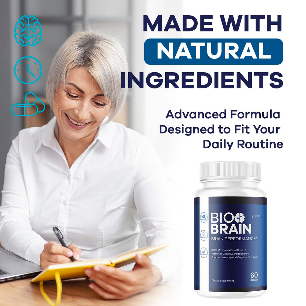 LIVORKA Bio Brain Capsules with glass of water for convenient dosage