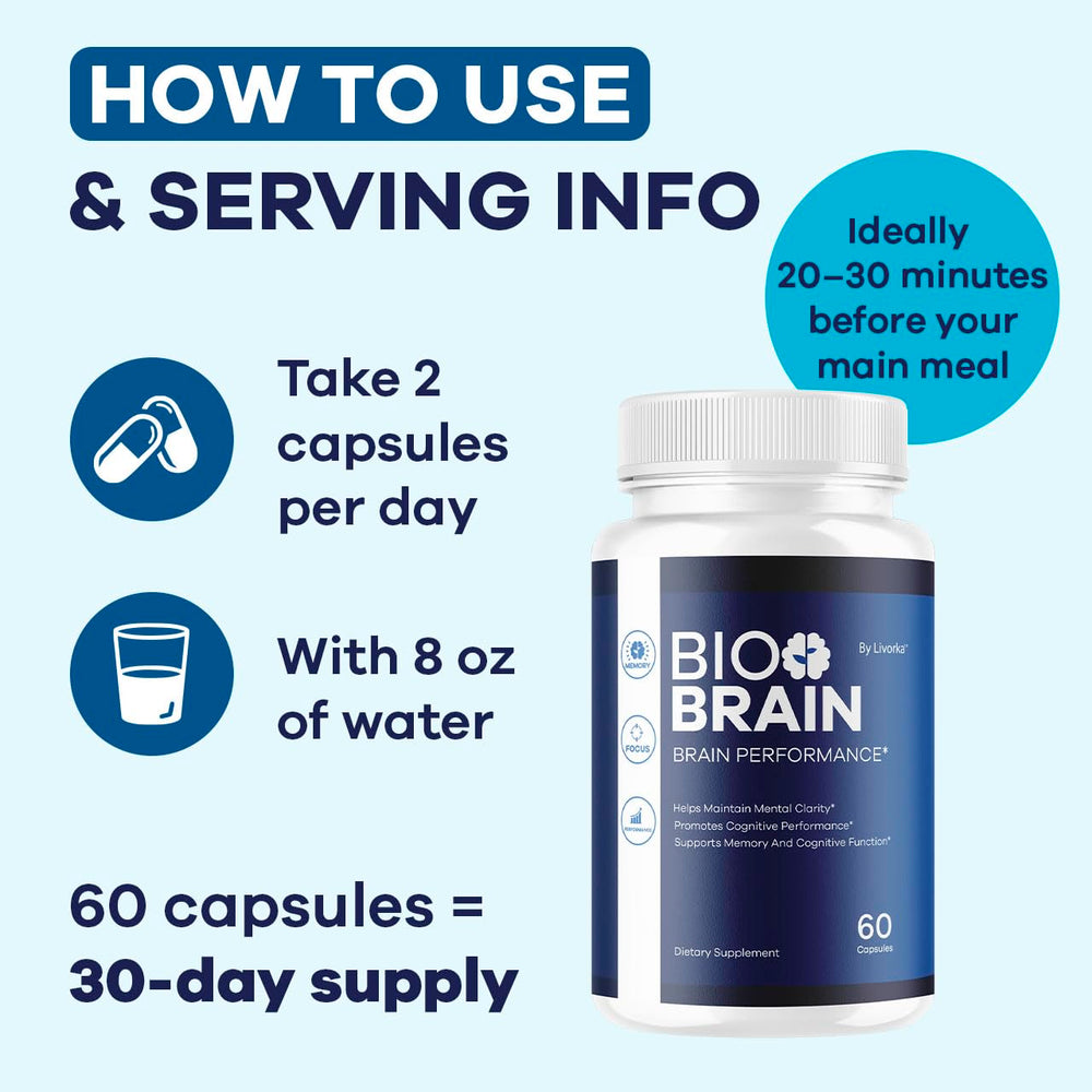 LIVORKA Bio Brain Capsules laid on table highlighting compact daily supplement
