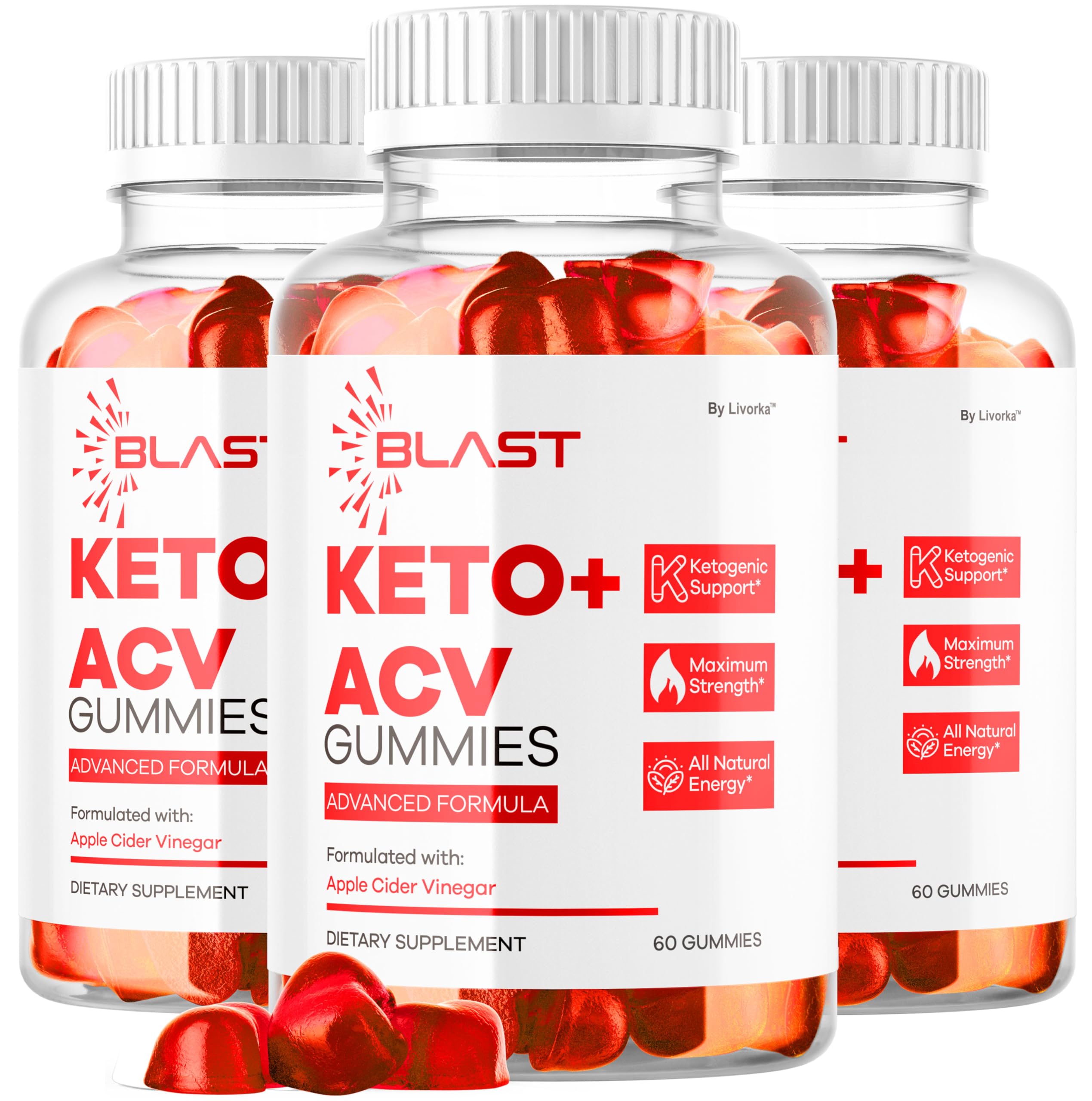 LIVORKA Blast Keto ACV Gummies bottle shows all-natural ingredients for daily wellness.