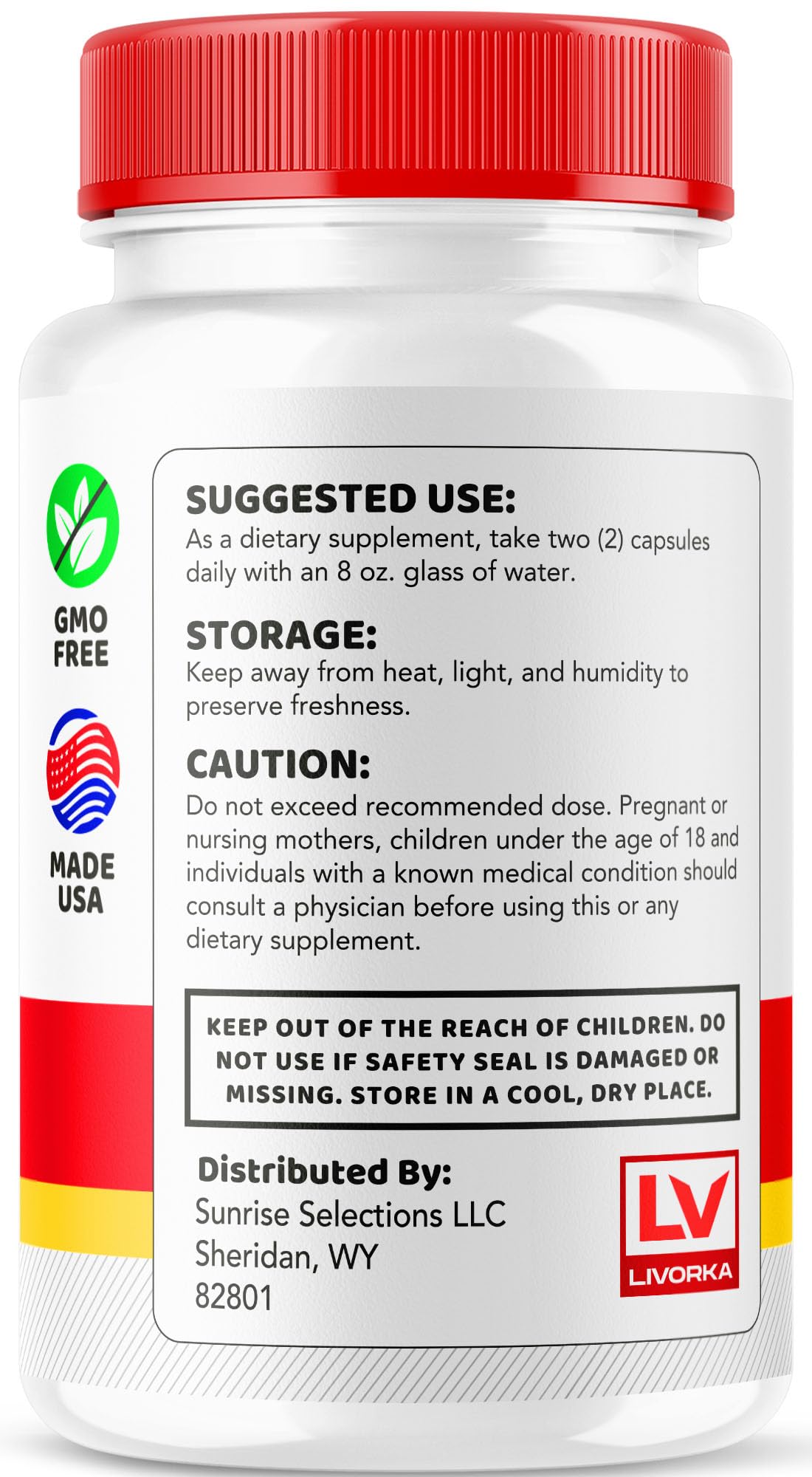 Pill-count graphic showing 60 capsules in the LIVORKA bottle.
