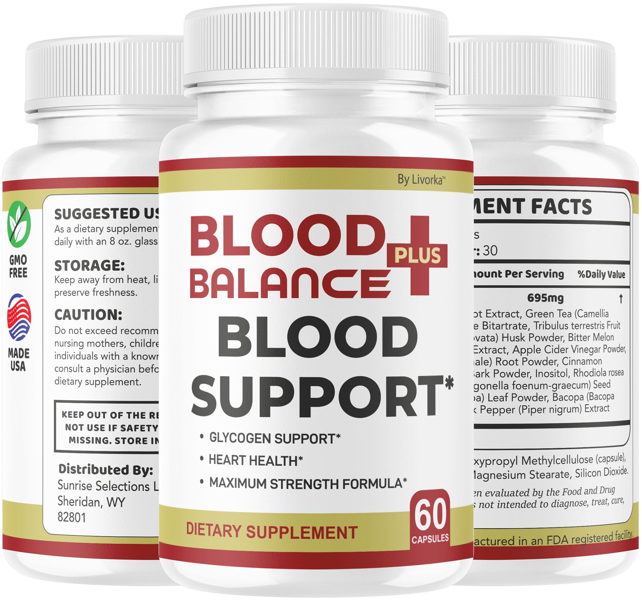 BloodBalance Plus nutrition facts label and usage guidance