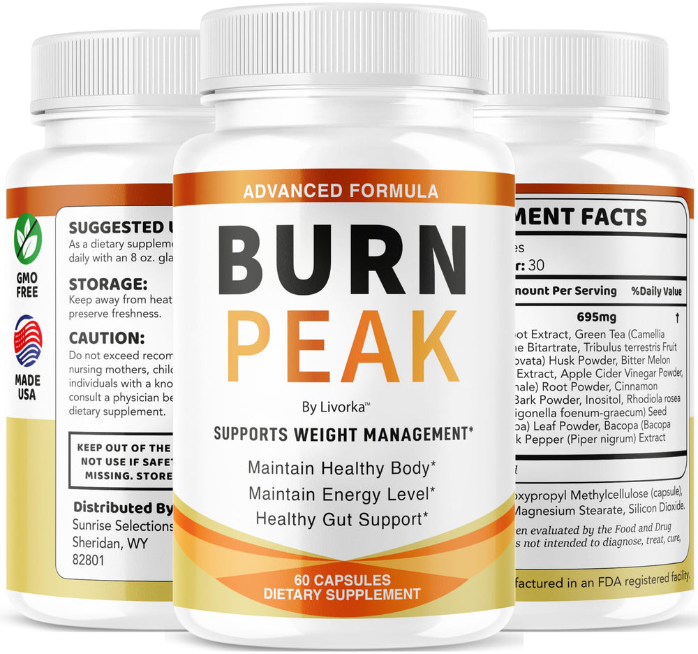 LIVORKA Burn Peak ingredients-science graphic showcases natural blend.