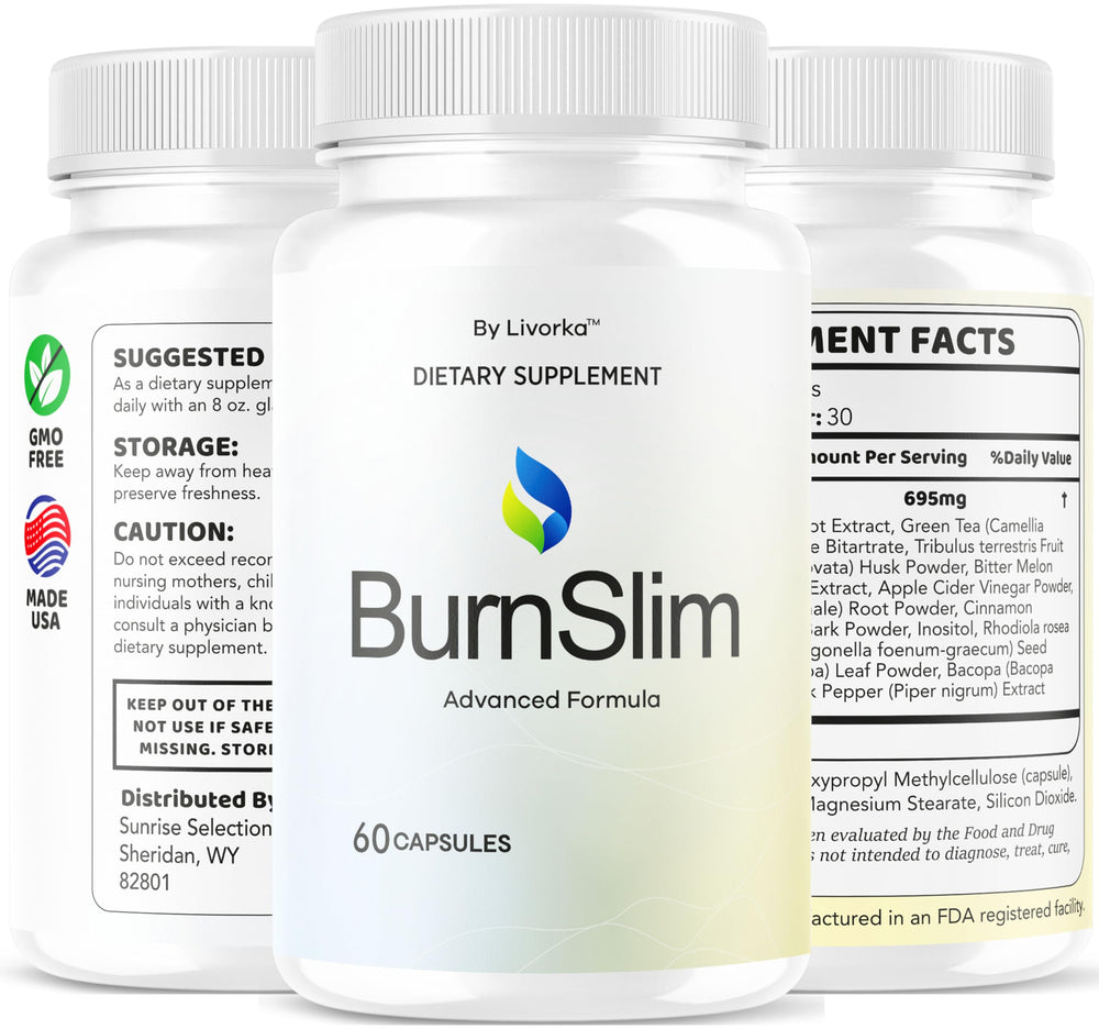 LIVORKA Burn Slim Capsules closeup on bottle label highlighting benefits