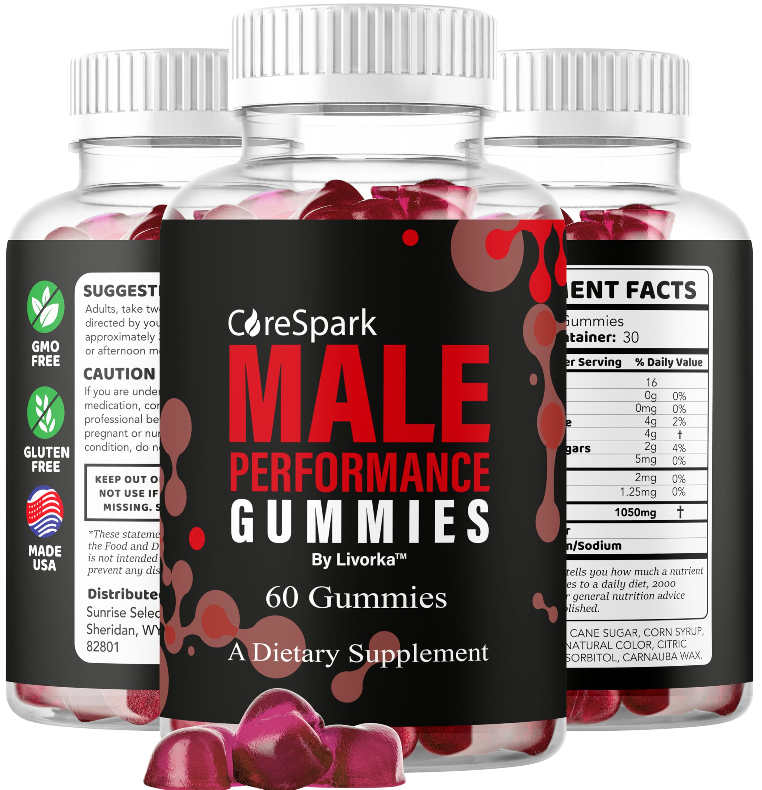 LIVORKA CoreSpark Gummies packaging side view emphasizing value