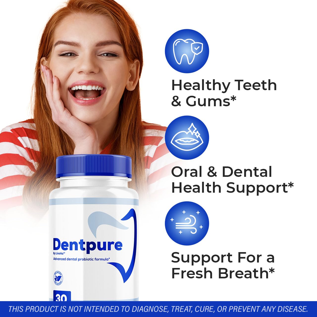 LIVORKA Dentpure capsules close-up showing natural probiotic formula.