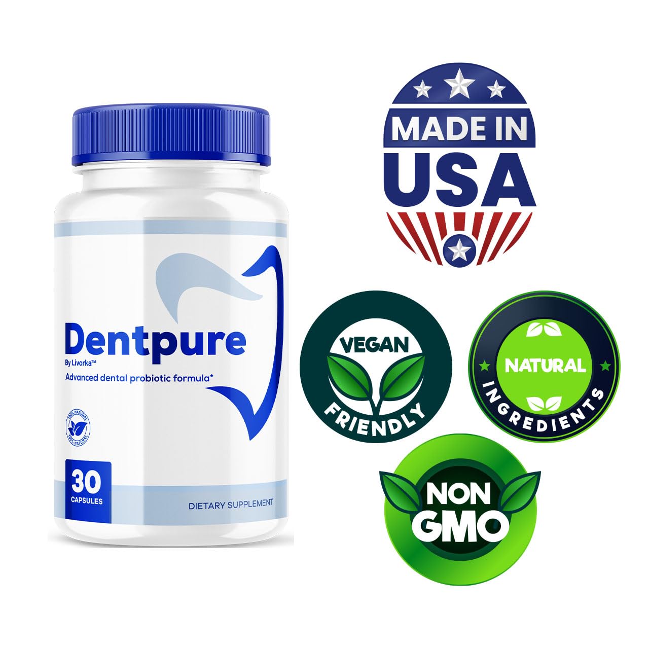 LIVORKA Dentpure outer packaging emphasizing all-natural dental probiotic.