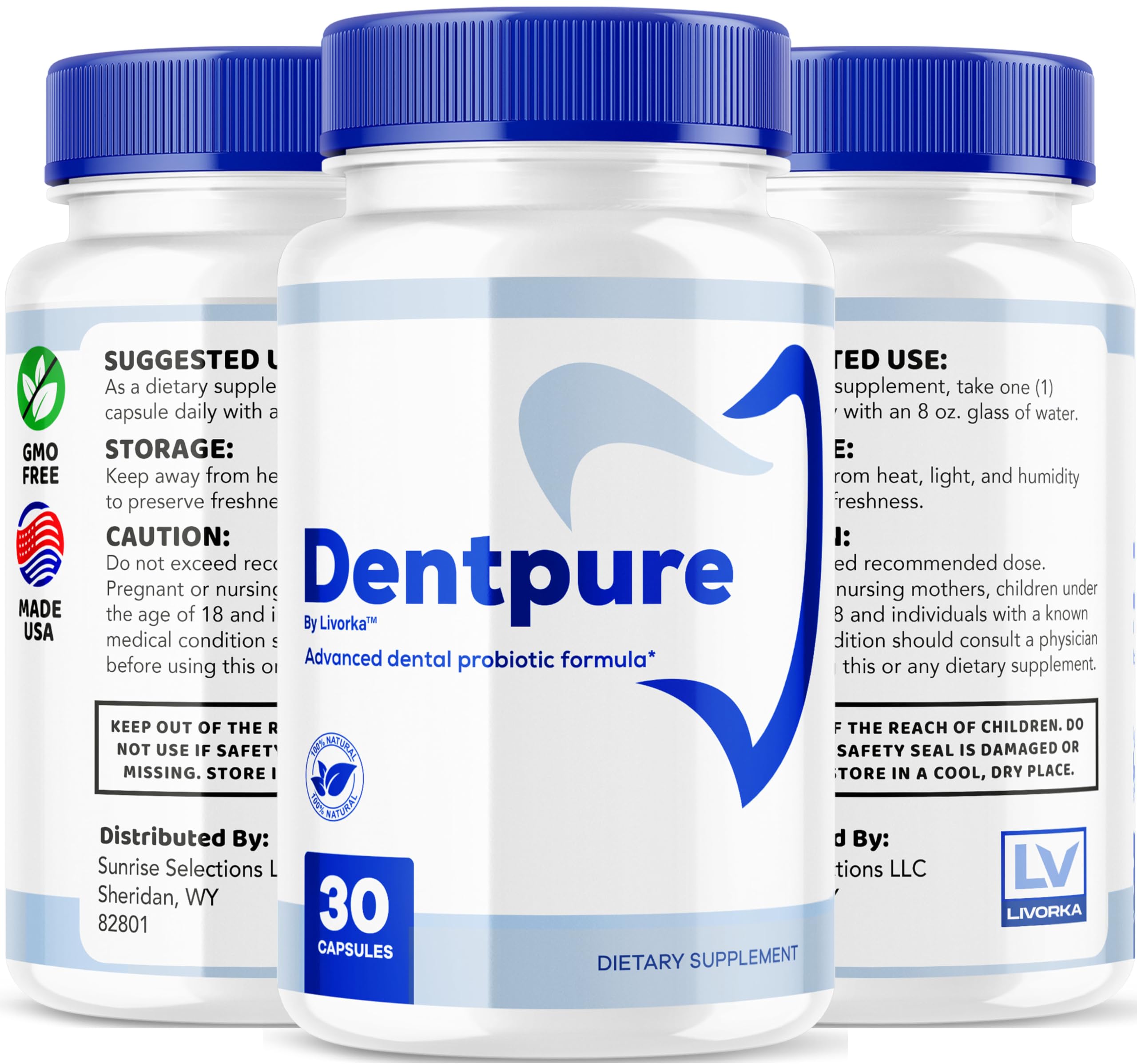 LIVORKA Dentpure Probiotics bottle opening reveals easy-to-take capsules.